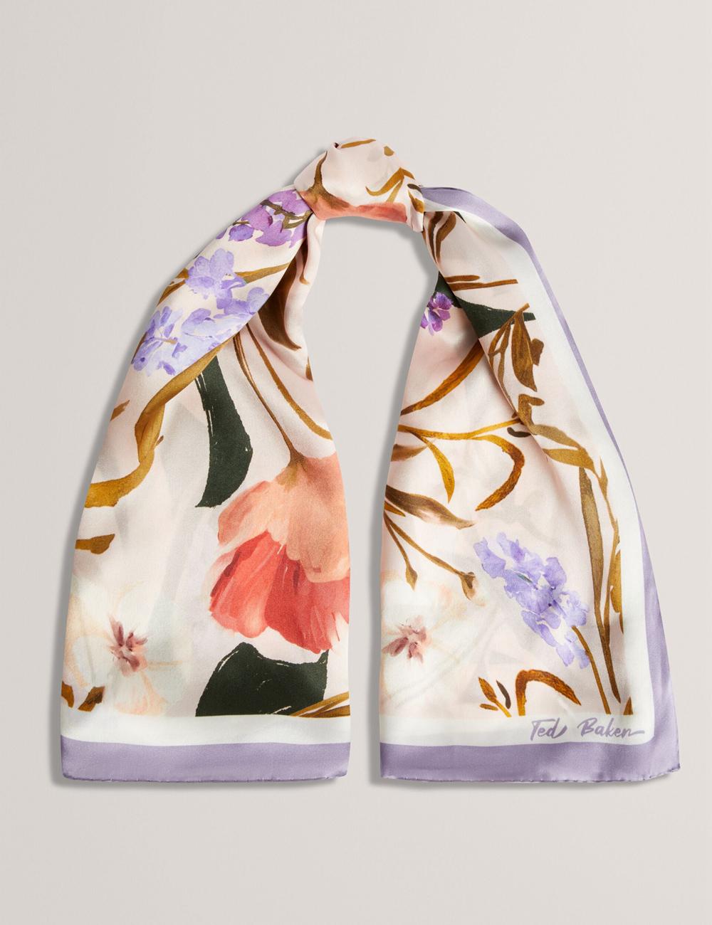 Pink Women Ted Baker NICLAE - Painted Floral Print Square Silk Scarves | SA  ANB-297815