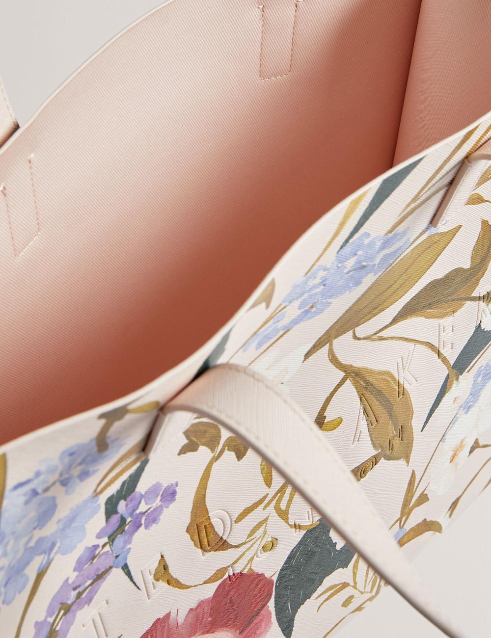 Pink Women Ted Baker PALAMAA - Floral Print PU Leather Large Tote Bags | SA  QUO-021857
