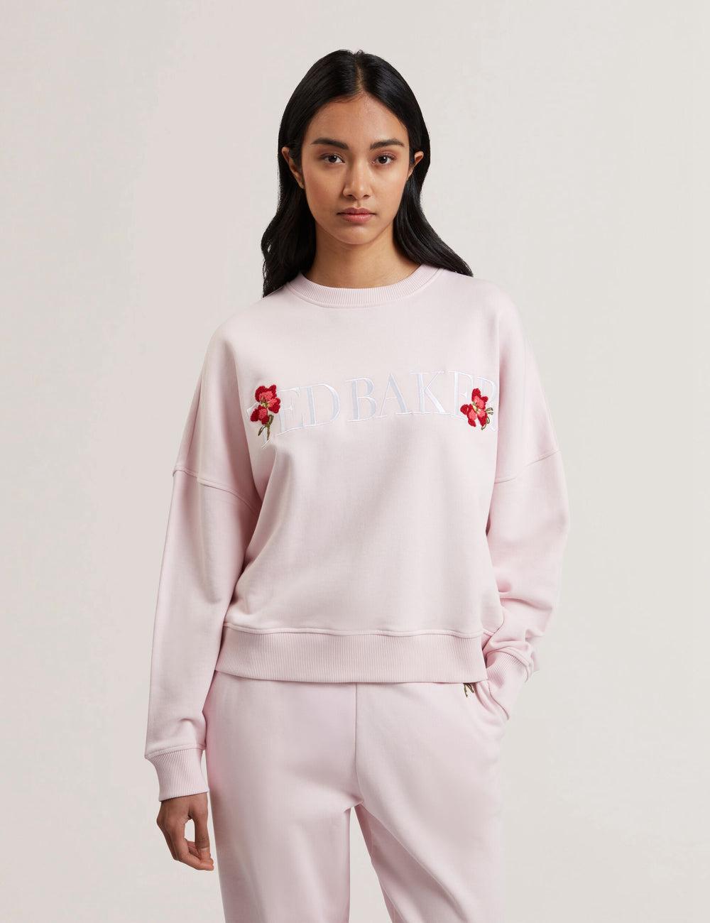 Pink Women Ted Baker STIILA - Embroidered Logo Pure Cotton Sweatshirts | SA  ZFK-319546