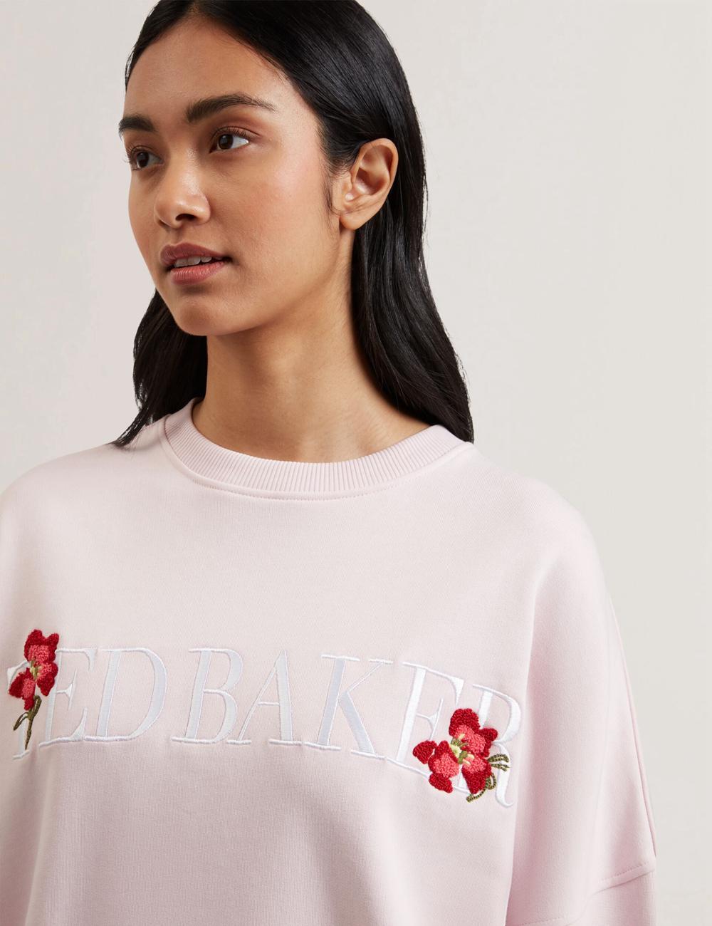 Pink Women Ted Baker STIILA - Embroidered Logo Pure Cotton Sweatshirts | SA  ZFK-319546