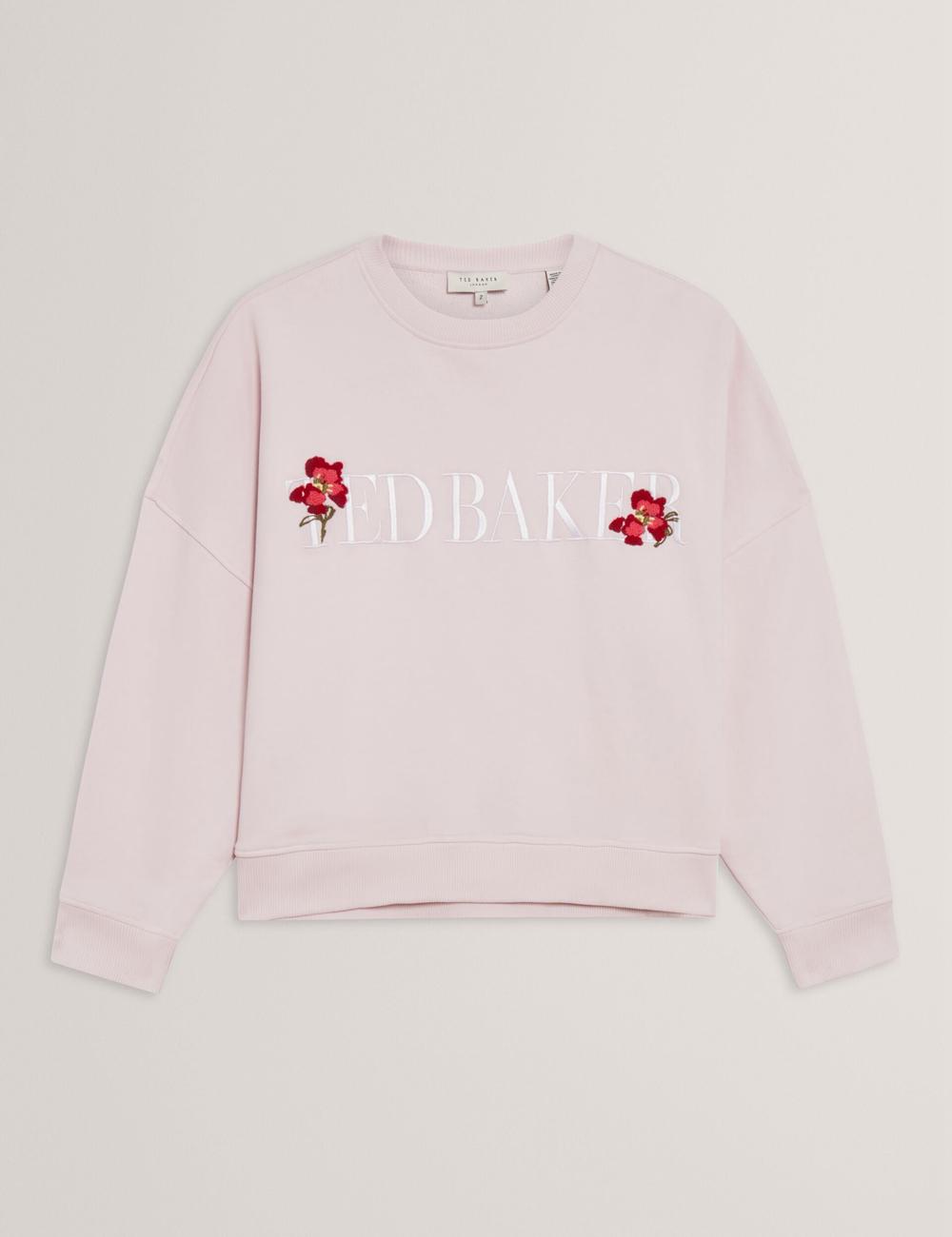 Pink Women Ted Baker STIILA - Embroidered Logo Pure Cotton Sweatshirts | SA  ZFK-319546