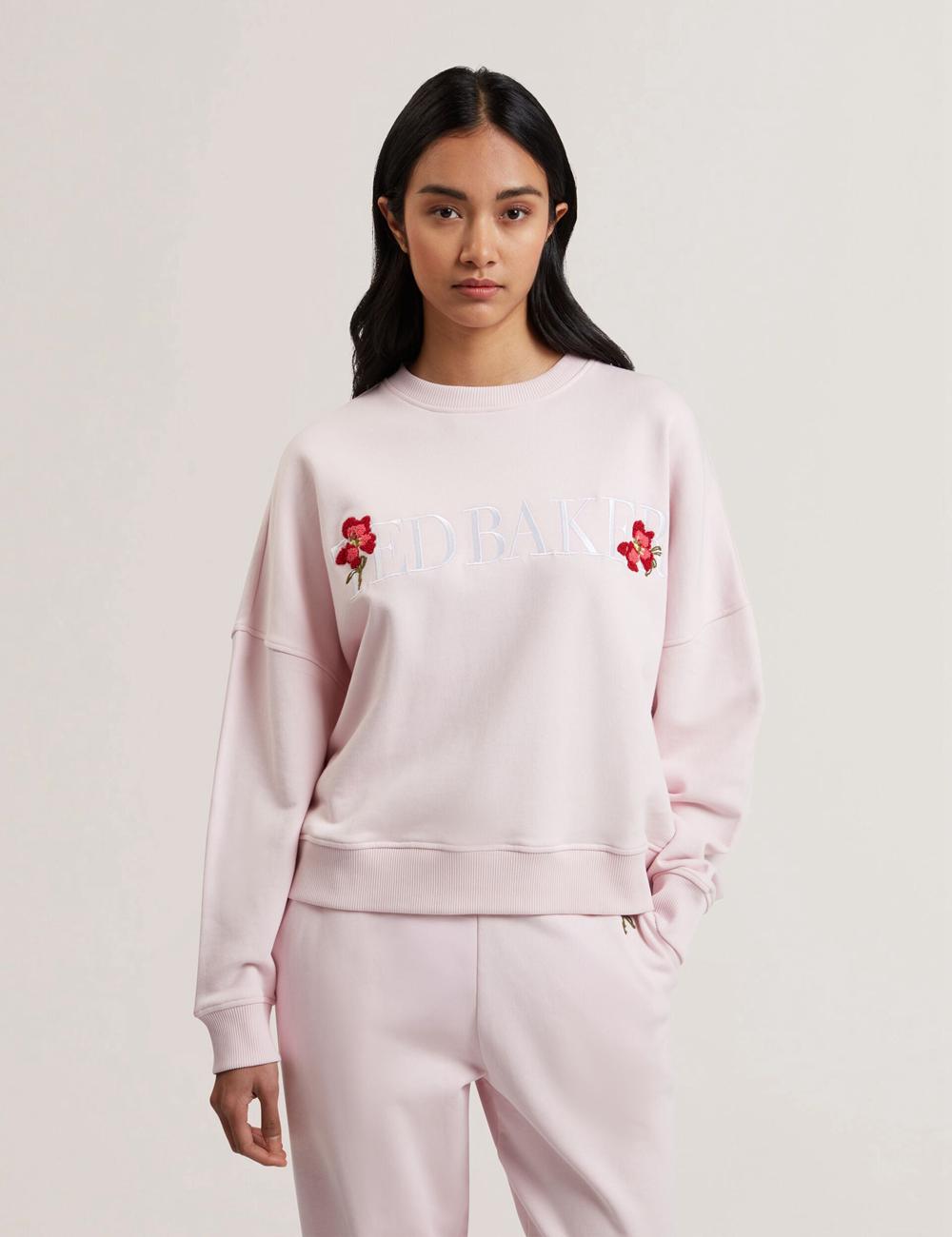 Pink Women Ted Baker STIILA - Embroidered Logo Pure Cotton Sweatshirts | SA  ZFK-319546