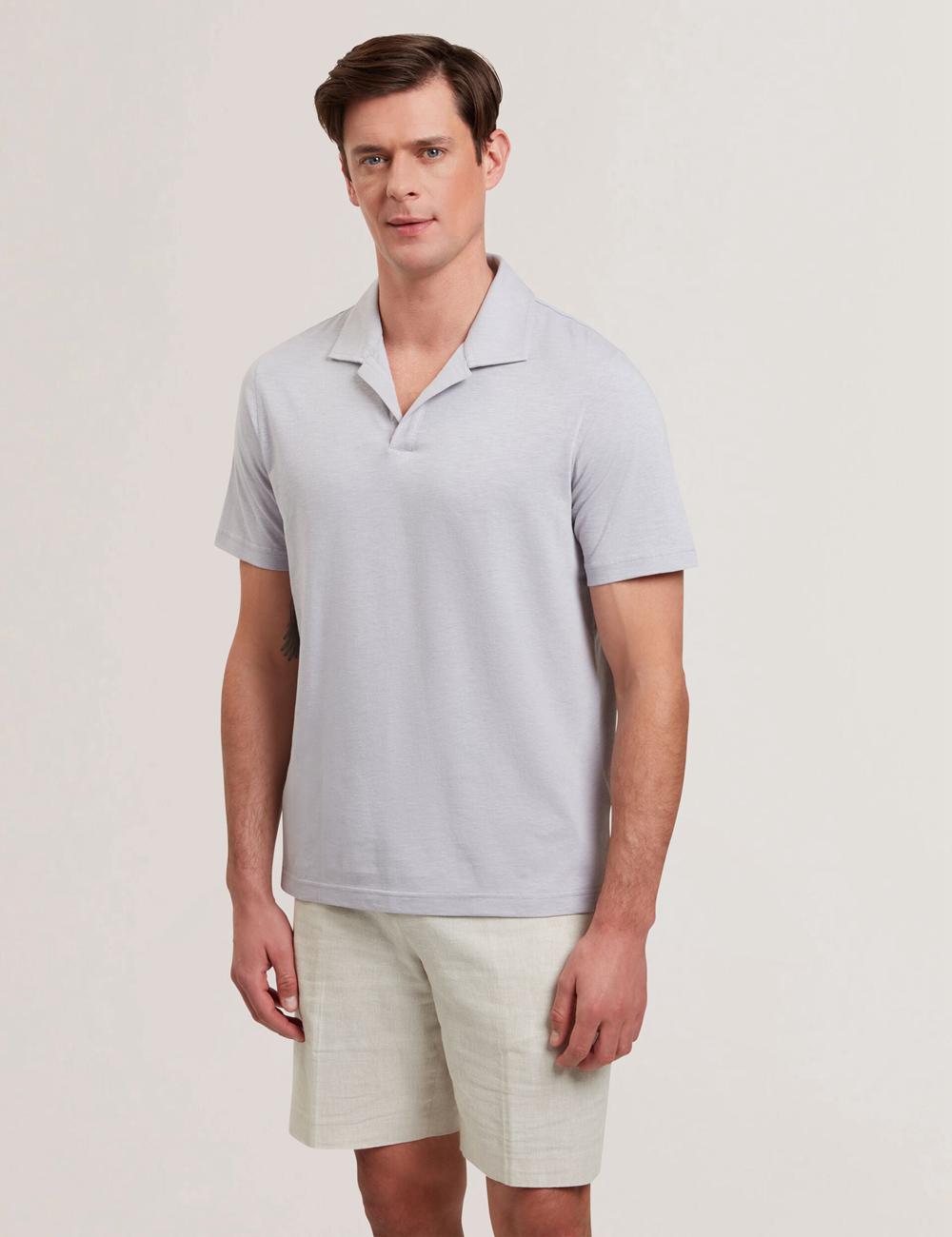 Purple Men Ted Baker ANITO - Cotton Linen Open Neck Polos Shirts | SA  QIP-920371
