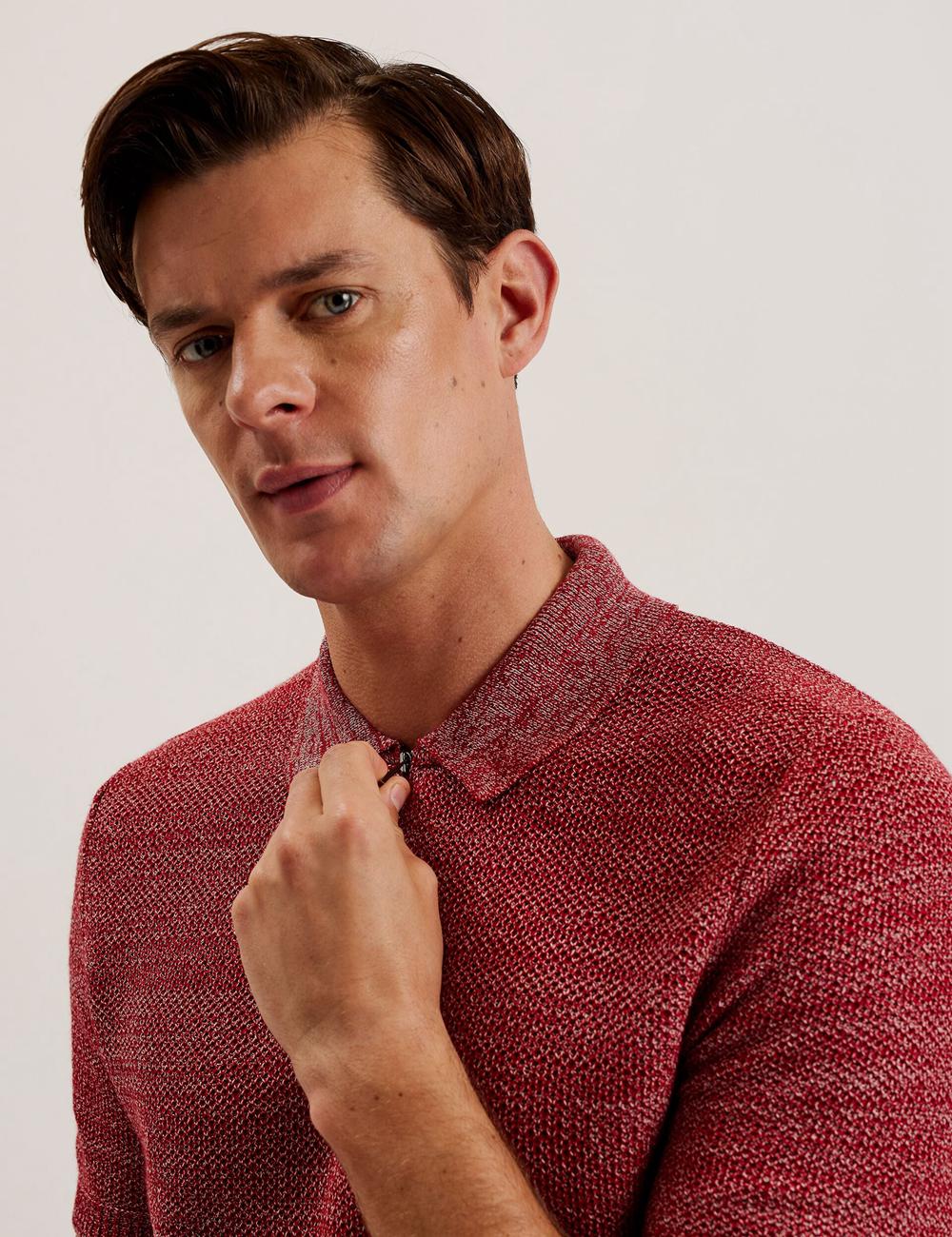 Red Men Ted Baker BLOSSAM - Space Dye Zip Neck Polos Shirts | SA  HZC-759184