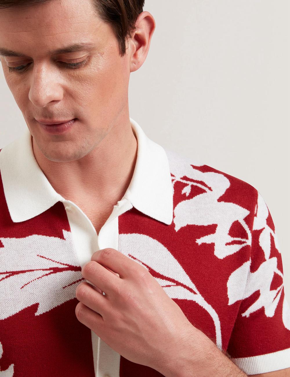 Red Men Ted Baker EDSON - Short Sleeve Button Through Floral Polos Shirts | SA  QCT-890247