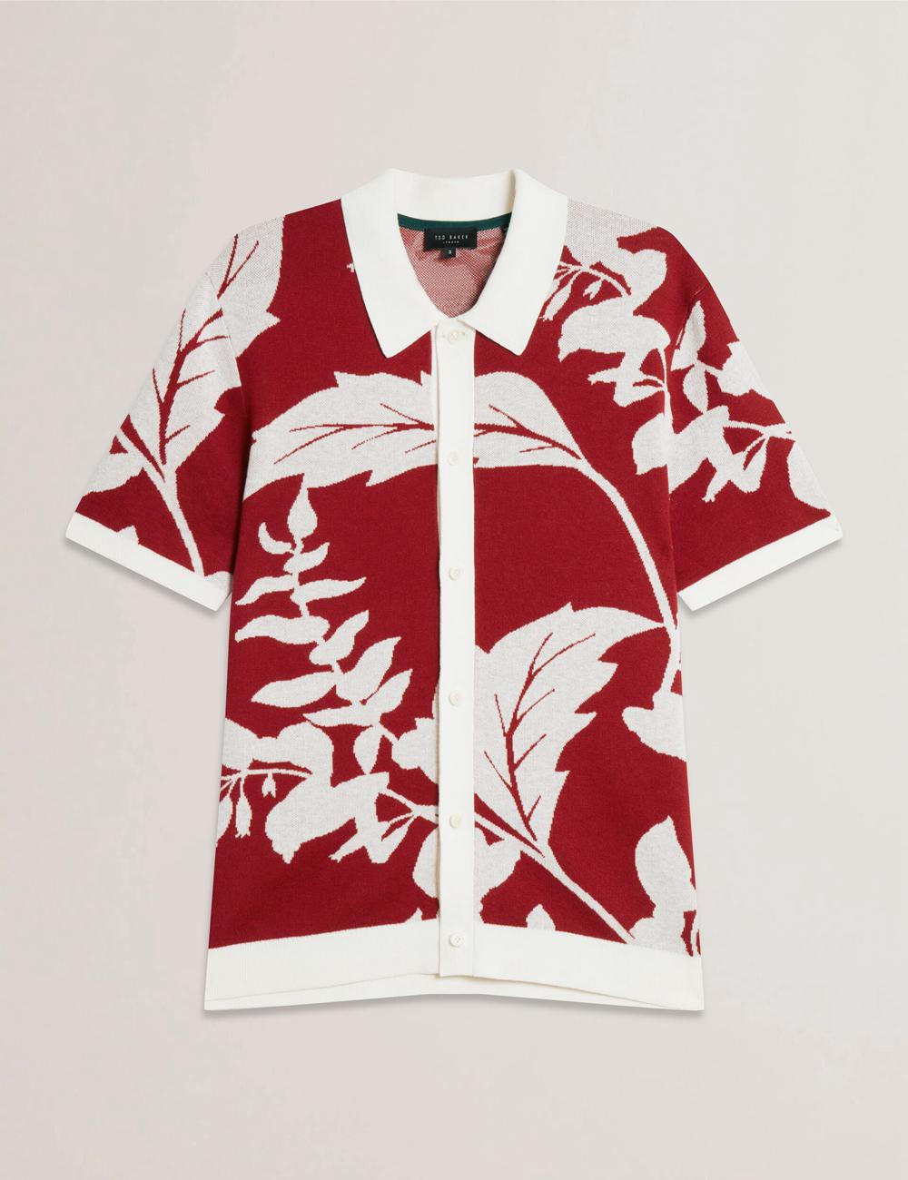 Red Men Ted Baker EDSON - Short Sleeve Button Through Floral Polos Shirts | SA  QCT-890247