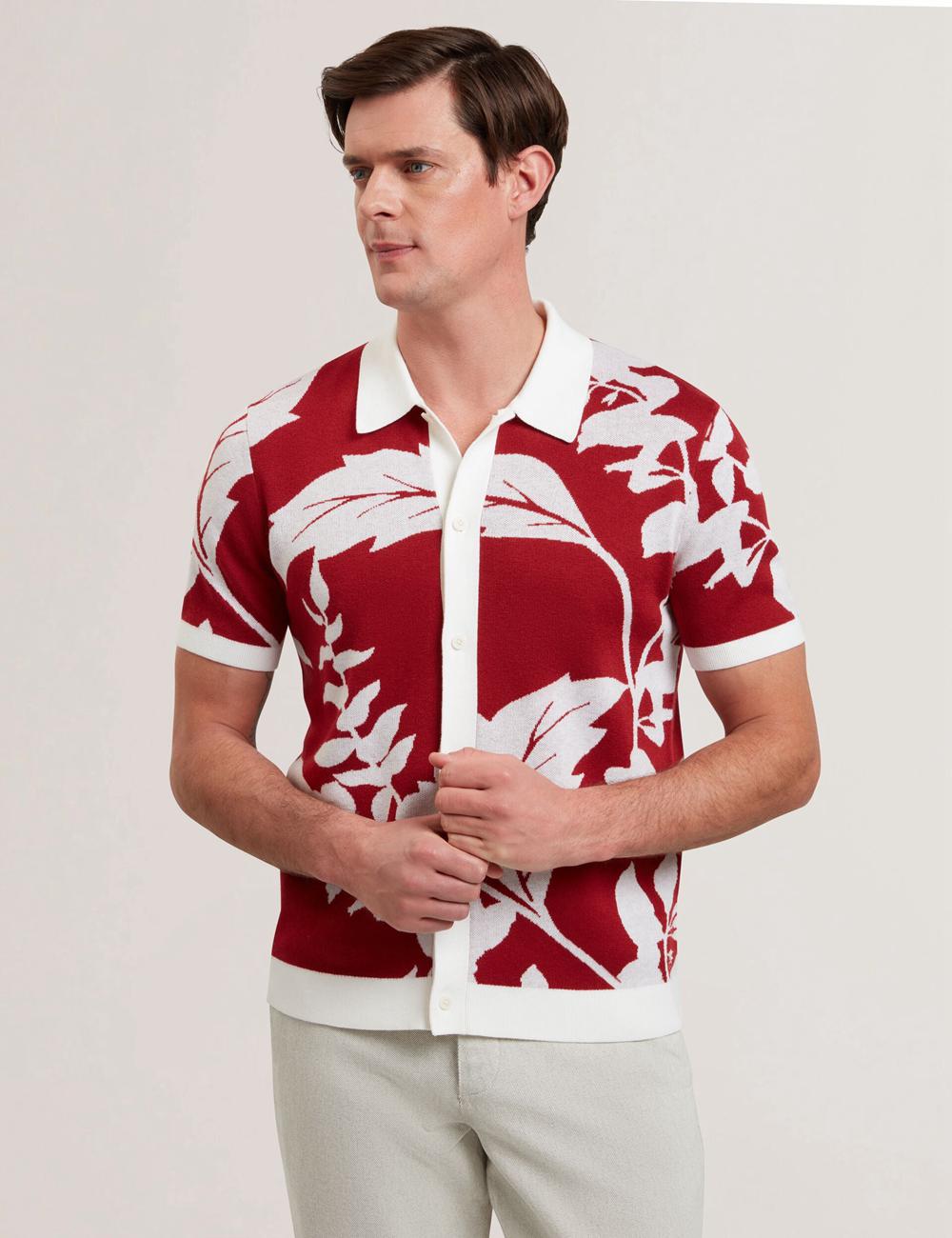 Red Men Ted Baker EDSON - Short Sleeve Button Through Floral Polos Shirts | SA  QCT-890247