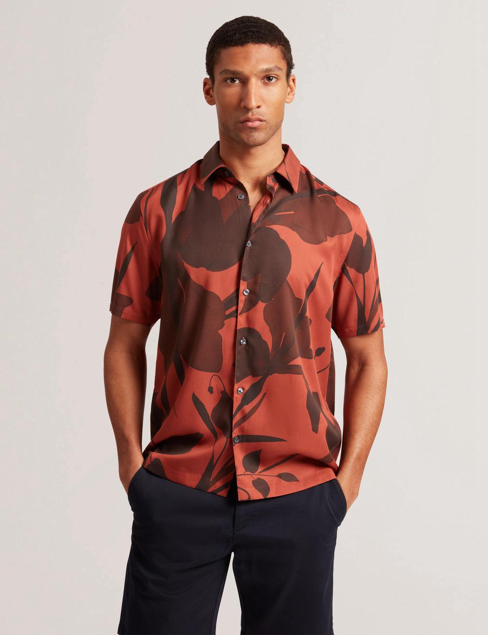 Red Men Ted Baker PINEDA - Short Sleeve Relaxed Floral Print Casual Shirts | SA  XTF-856734