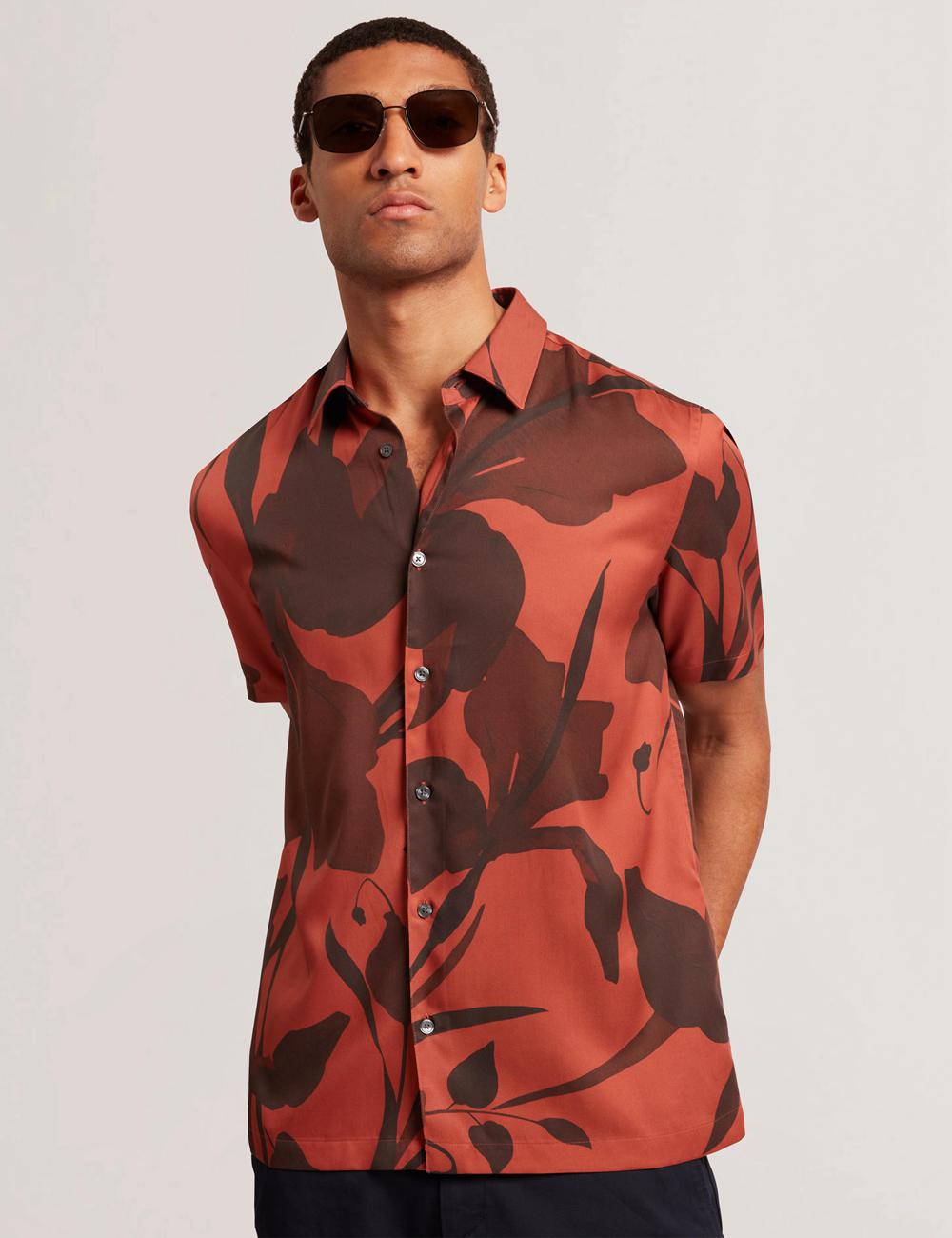 Red Men Ted Baker PINEDA - Short Sleeve Relaxed Floral Print Casual Shirts | SA  XTF-856734