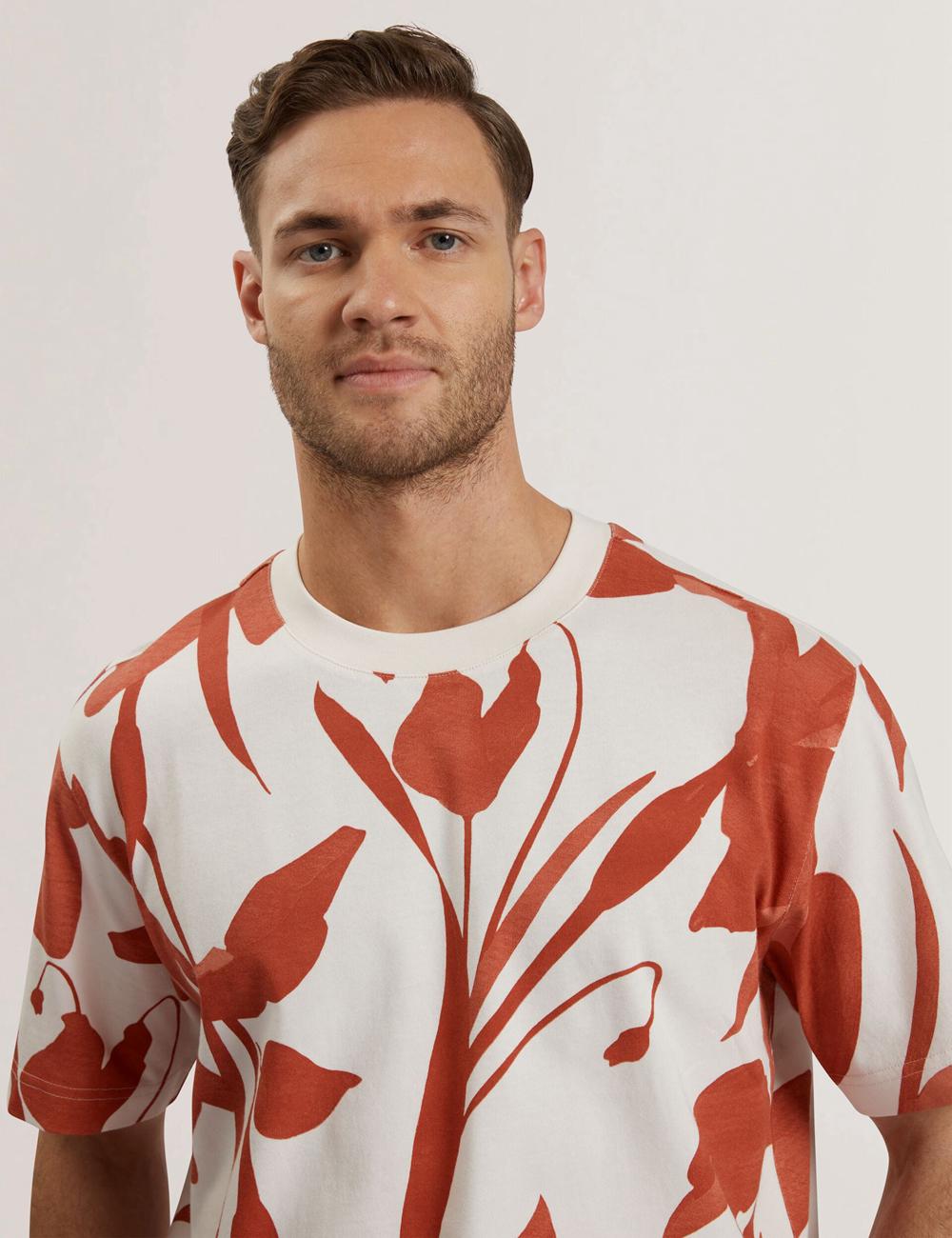 Red Men Ted Baker YIANNOS - Floral Print Heavyweight Cotton T-Shirts | SA  XWH-396415