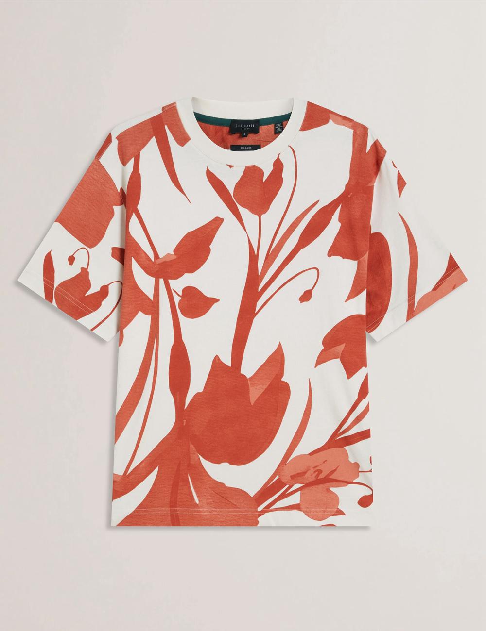 Red Men Ted Baker YIANNOS - Floral Print Heavyweight Cotton T-Shirts | SA  XWH-396415