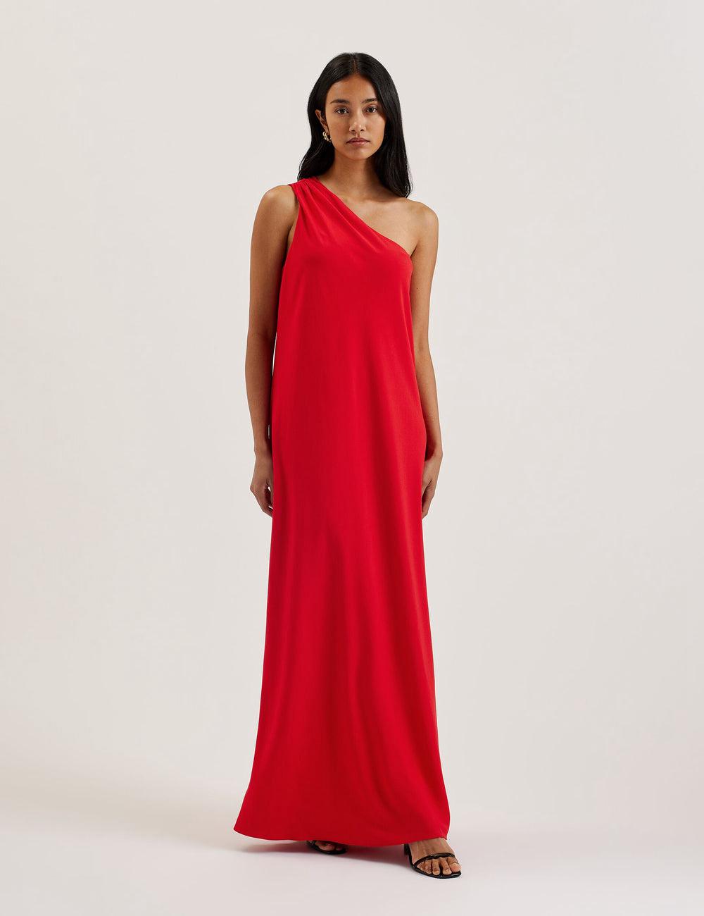 Red Women Ted Baker AISLI - One Shoulder Woven Maxi Dresses | SA  BJY-481296