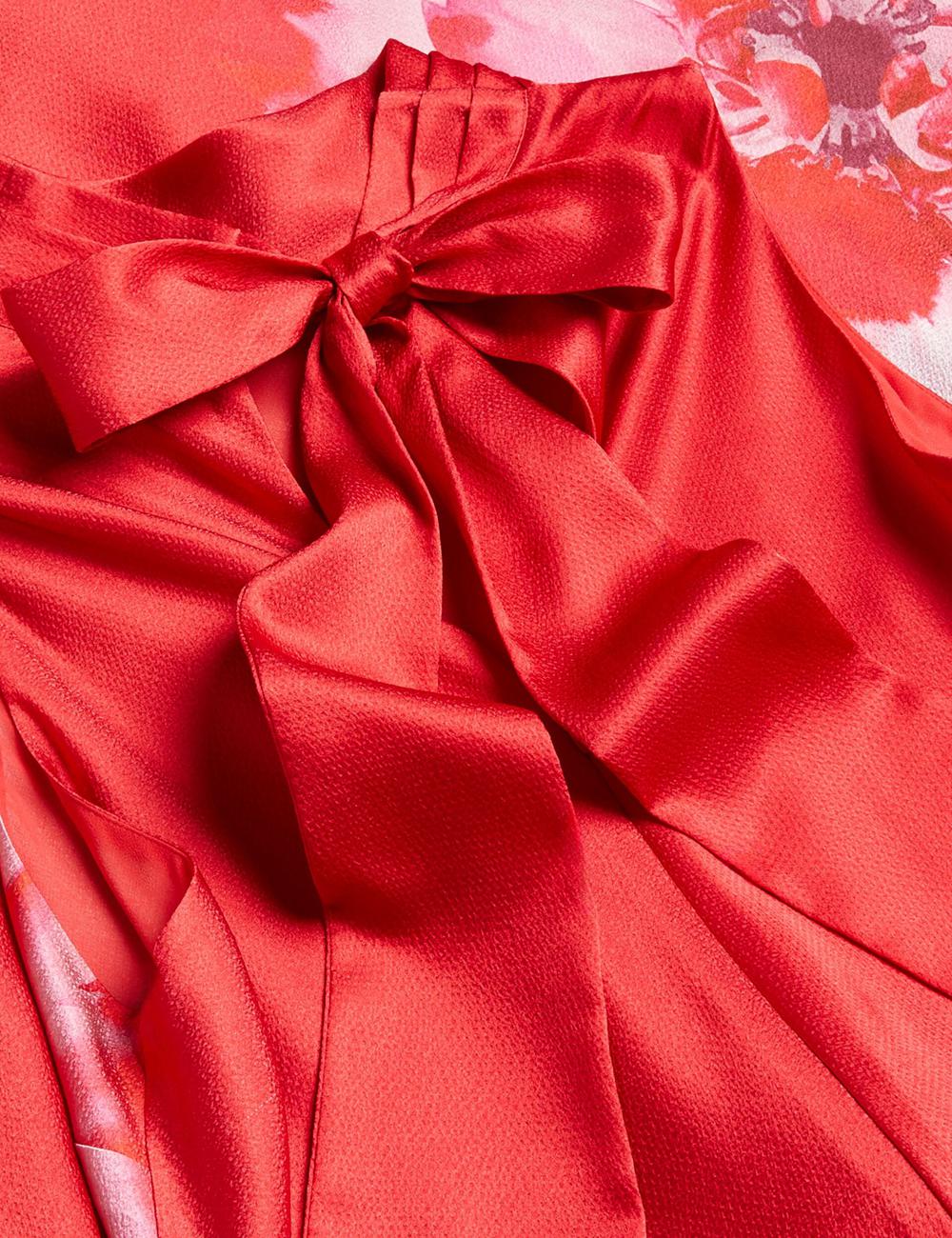 Red Women Ted Baker ALIARA - Floral Satin High Neck Sleeveless Midi Dresses | SA  MZC-501427