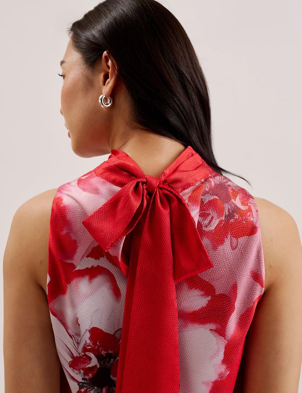 Red Women Ted Baker KOHANA - Floral Satin High Neck Sleeveless Top Blouses | SA  QCT-169743