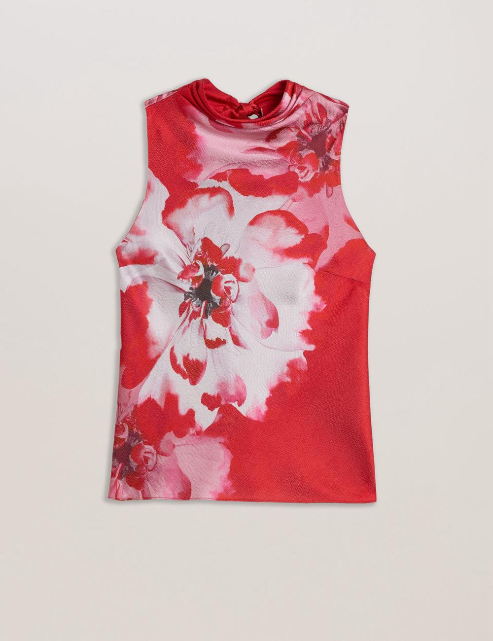 Red Women Ted Baker KOHANA - Floral Satin High Neck Sleeveless Top Blouses | SA  QCT-169743