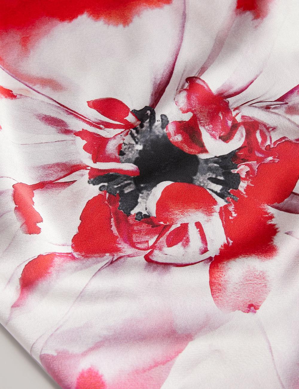 Red Women Ted Baker NASINU - Printed Satin Batwing Sleeve Midi Dresses | SA  NSR-247198