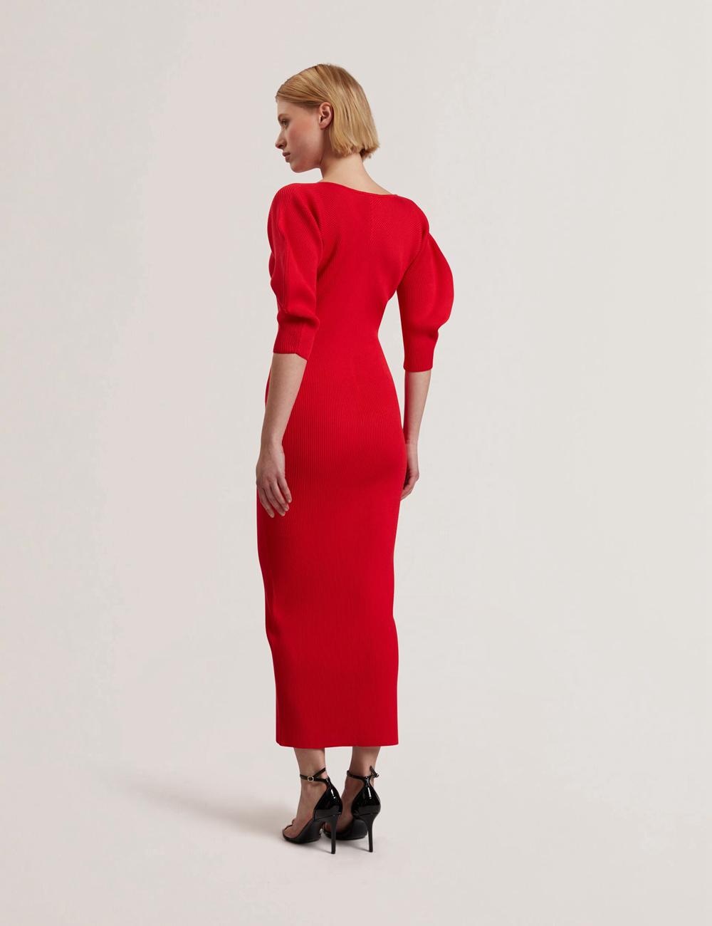 Red Women Ted Baker PRICILA - Shaped Sleeve Knitted Bodycon Midi Dresses | SA  XQP-610987