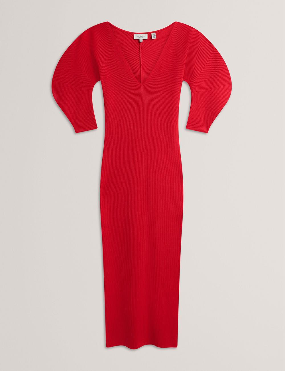 Red Women Ted Baker PRICILA - Shaped Sleeve Knitted Bodycon Midi Dresses | SA  XQP-610987