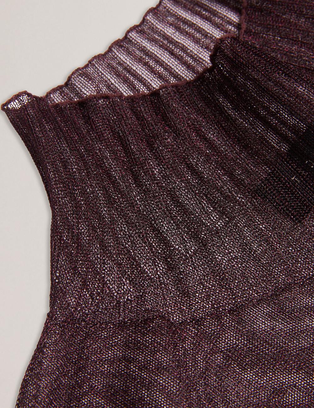 Red Women Ted Baker TAYLAW - Shimmer Sheer Knit Funnel Neck Top Jumpers | SA  KGP-812753