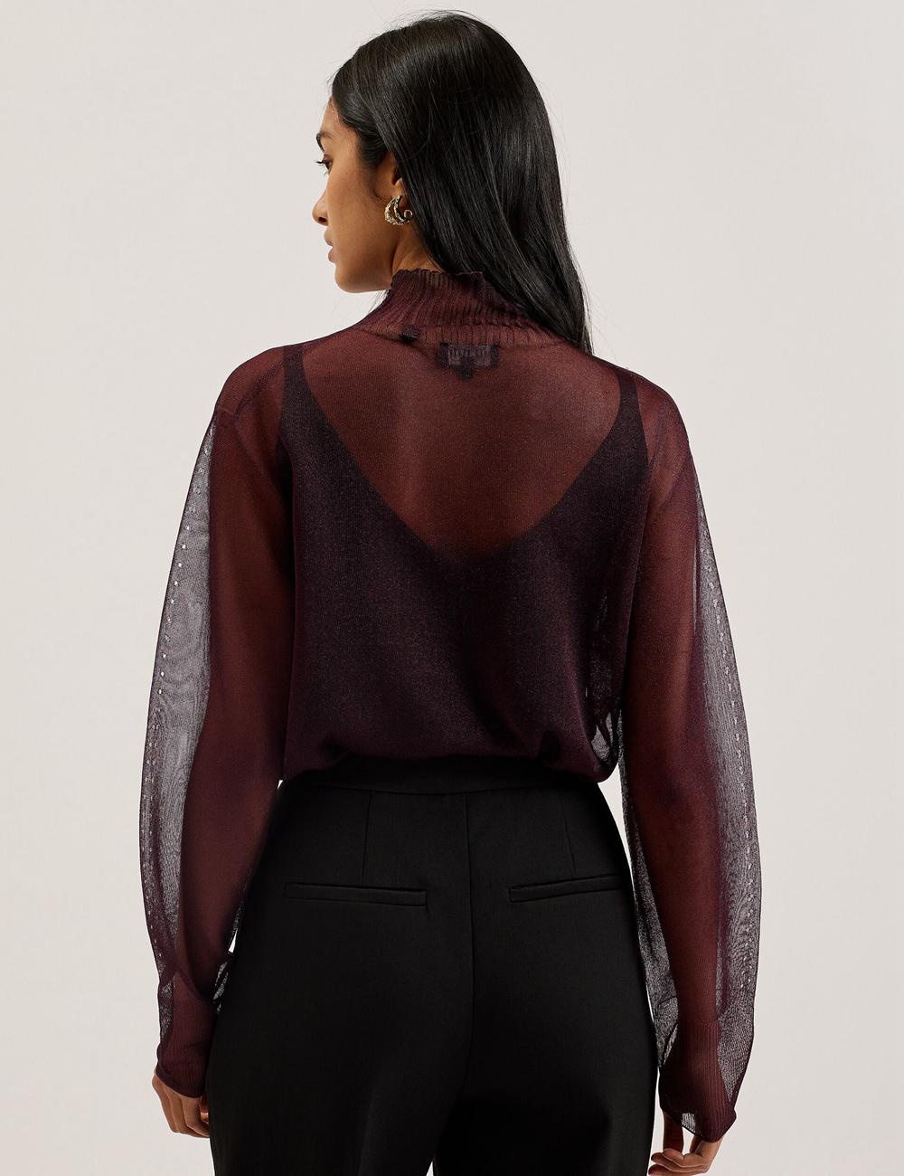 Red Women Ted Baker TAYLAW - Shimmer Sheer Knit Funnel Neck Top Jumpers | SA  KGP-812753