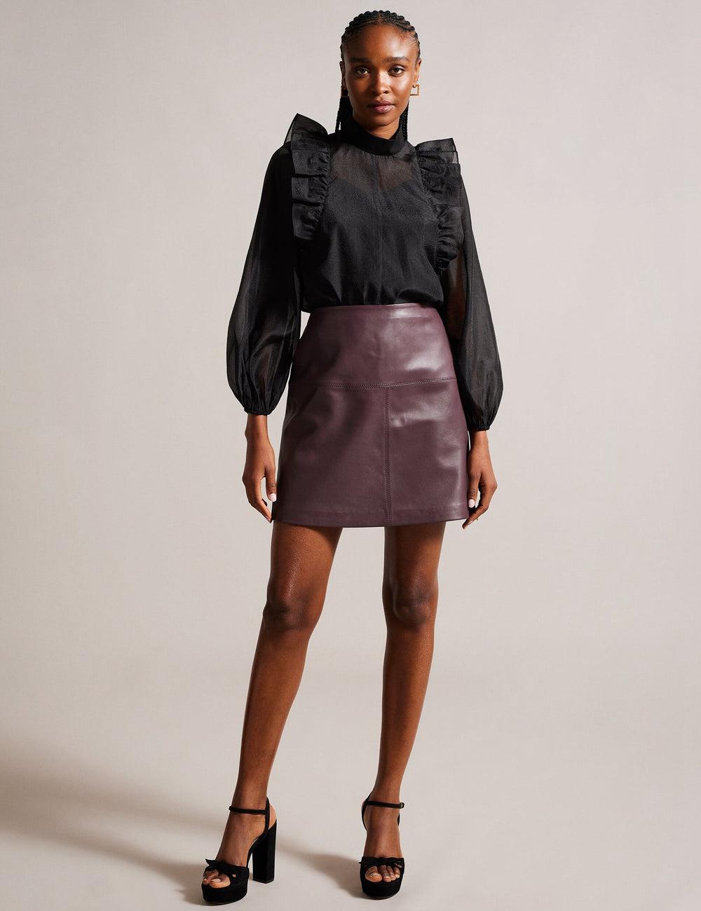 Red Women Ted Baker VALIAT - A-Line Leather Mini Skirts | SA  OMG-379268