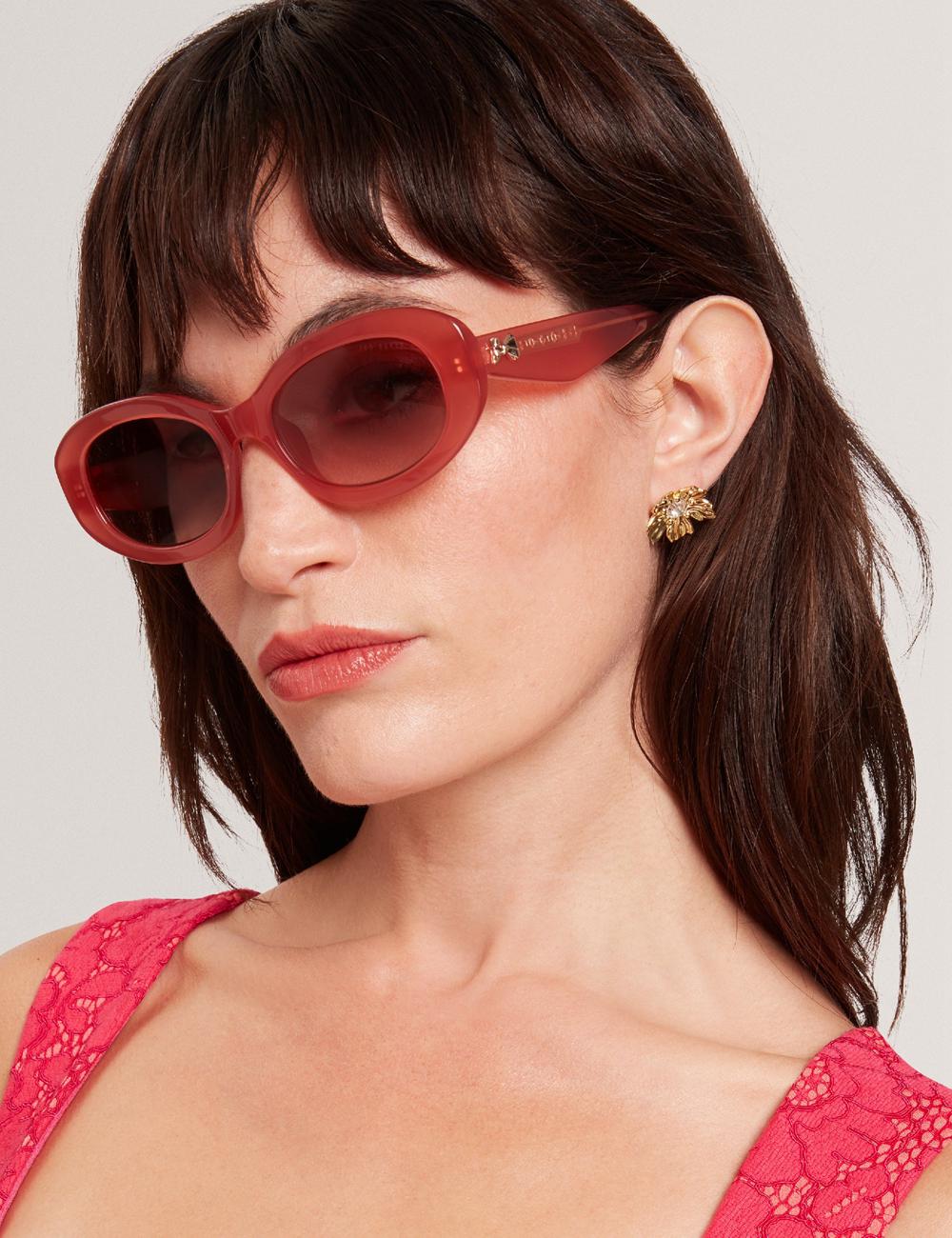 Rose Pink Women Ted Baker DAISIE - Chunky Oval Bow Detail Sunglasses | SA  PLO-035947