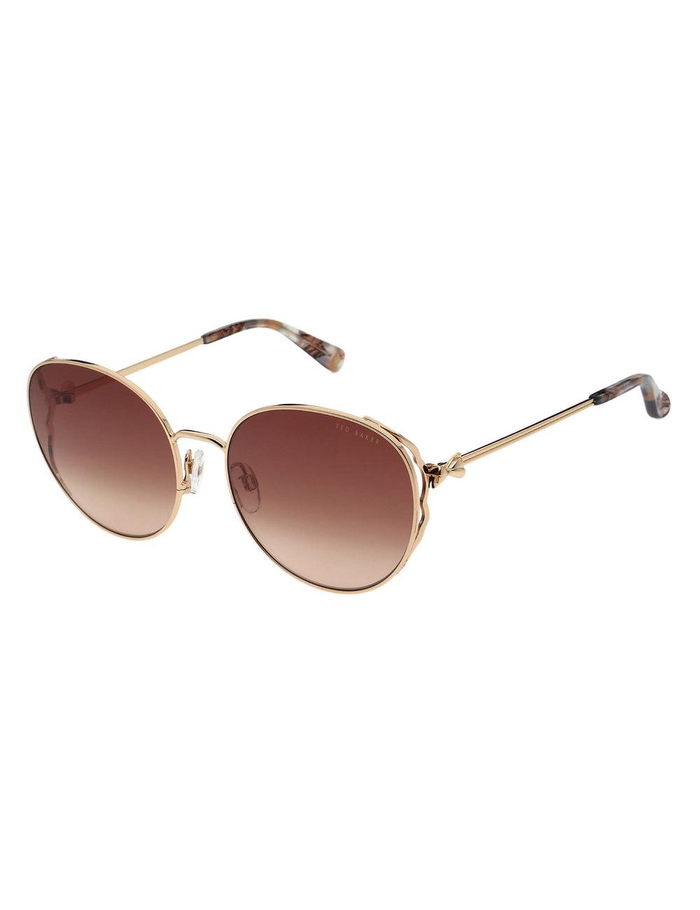 Shiny Light Rose Women Ted Baker LAKE - Round Metal Frame Bow Detail Sunglasses | SA  USD-276345