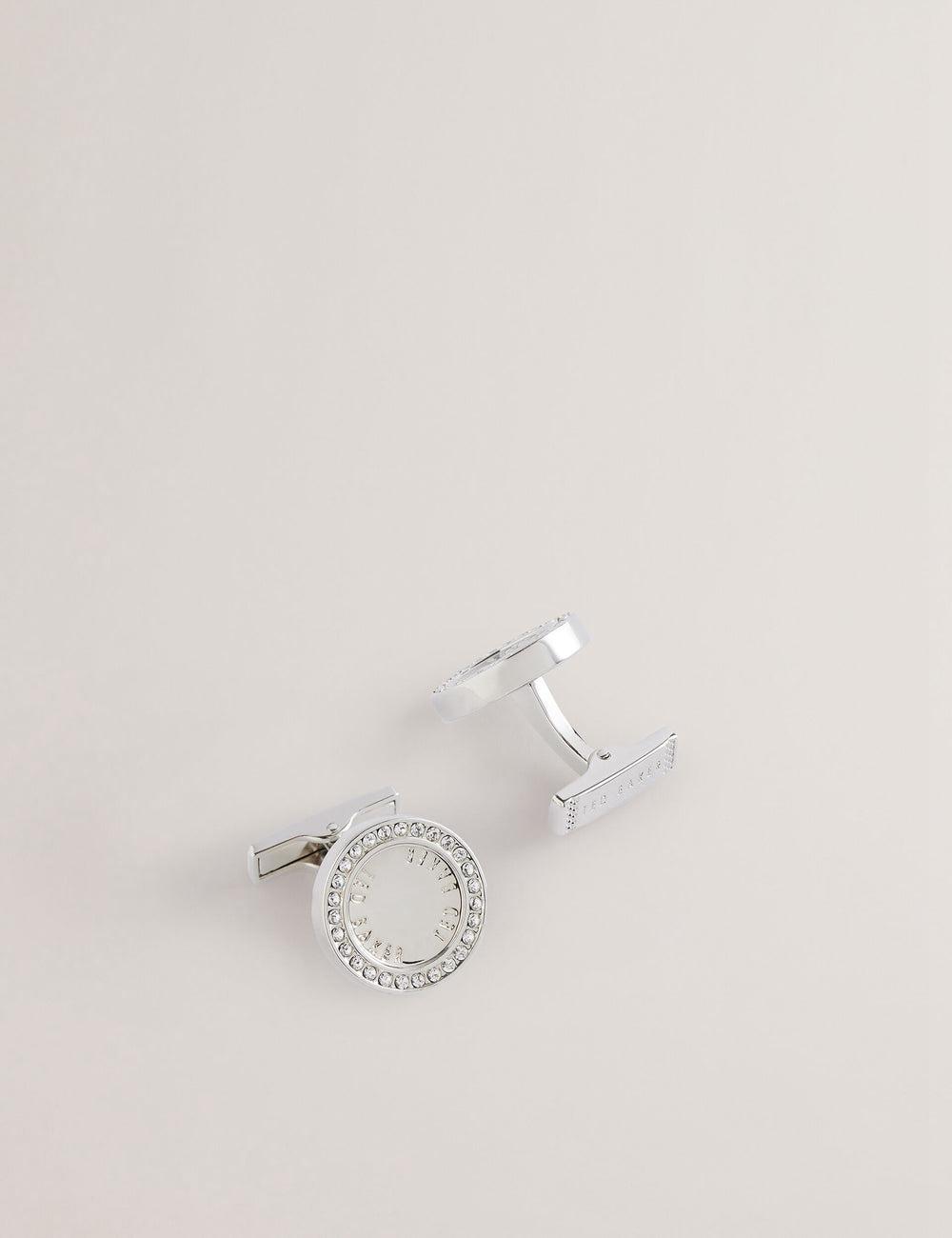 Silver Men Ted Baker CRUZ - Crystal Border Logo Round Cufflinks | SA  UFB-820694