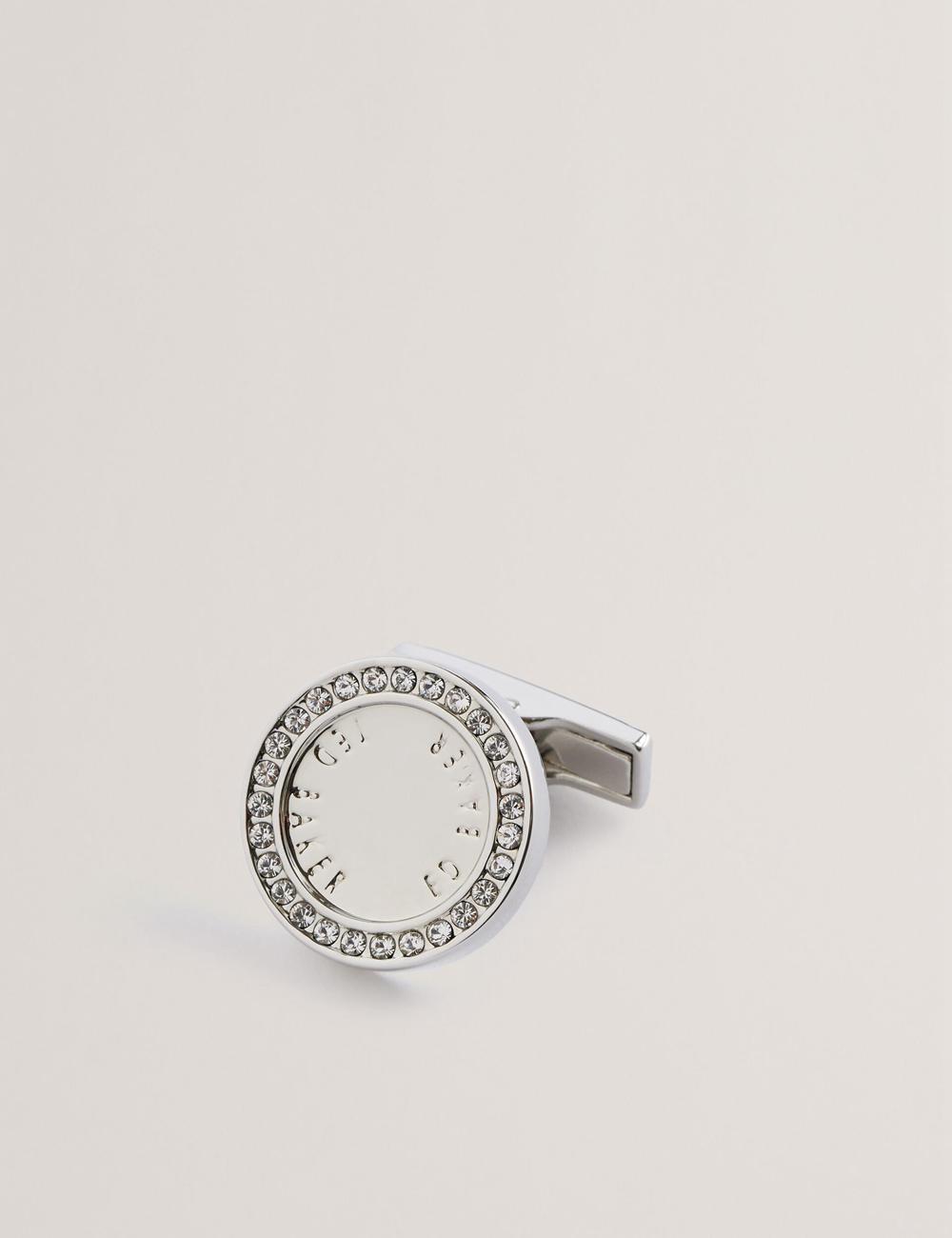 Silver Men Ted Baker CRUZ - Crystal Border Logo Round Cufflinks | SA  UFB-820694