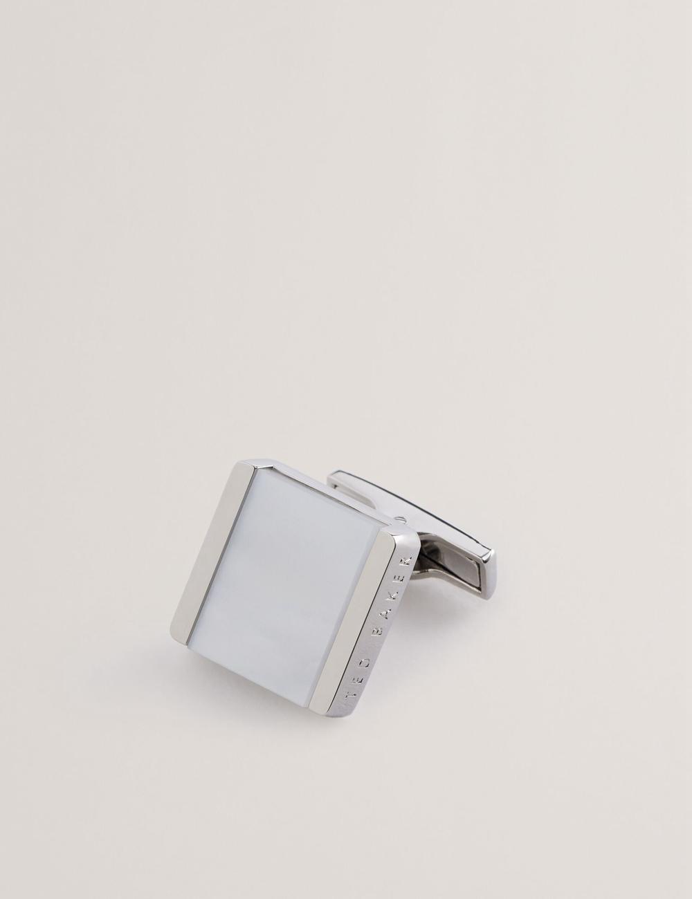 Silver Men Ted Baker PAYDEN - Pearlescent Stone Square Cufflinks | SA  LIC-672398
