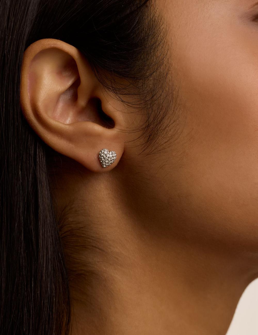 Silver Women Ted Baker ADORAA - Crystal Heart Stud Earrings | SA  KAH-087312