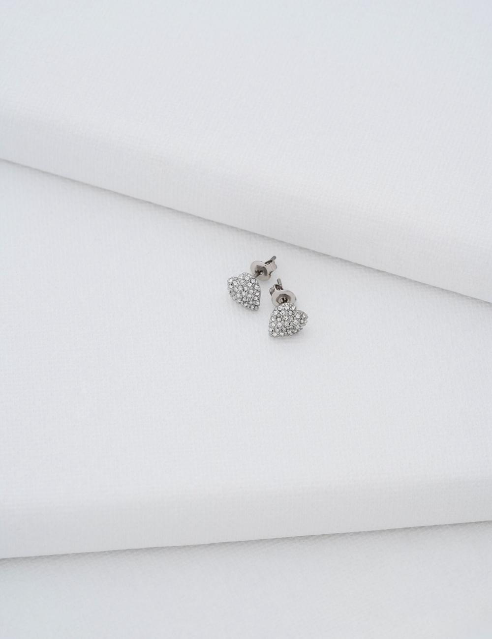 Silver Women Ted Baker ADORAA - Crystal Heart Stud Earrings | SA  KAH-087312