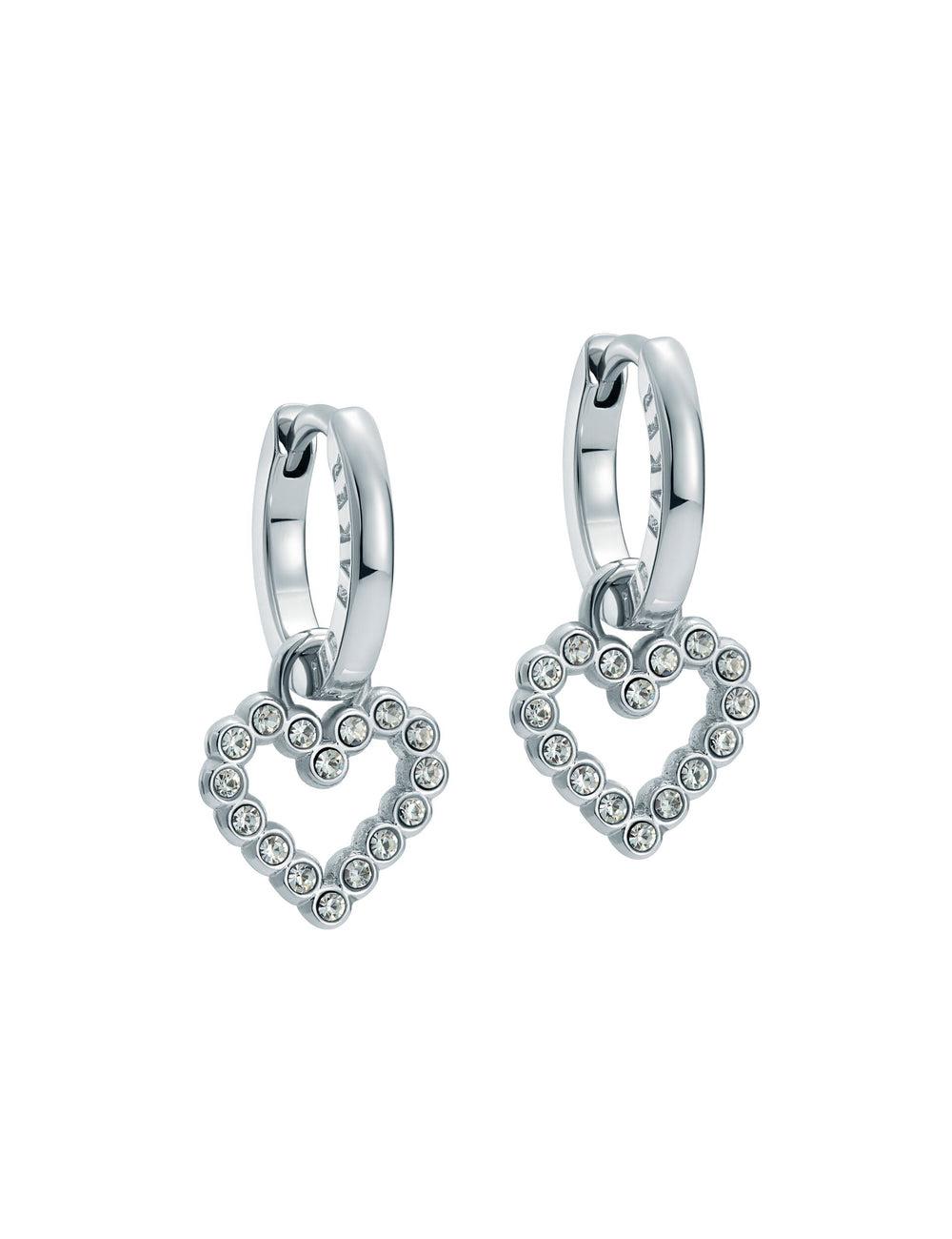 Silver Women Ted Baker AMORA - Crystal Open Heart Huggie Earrings | SA  GXB-513926