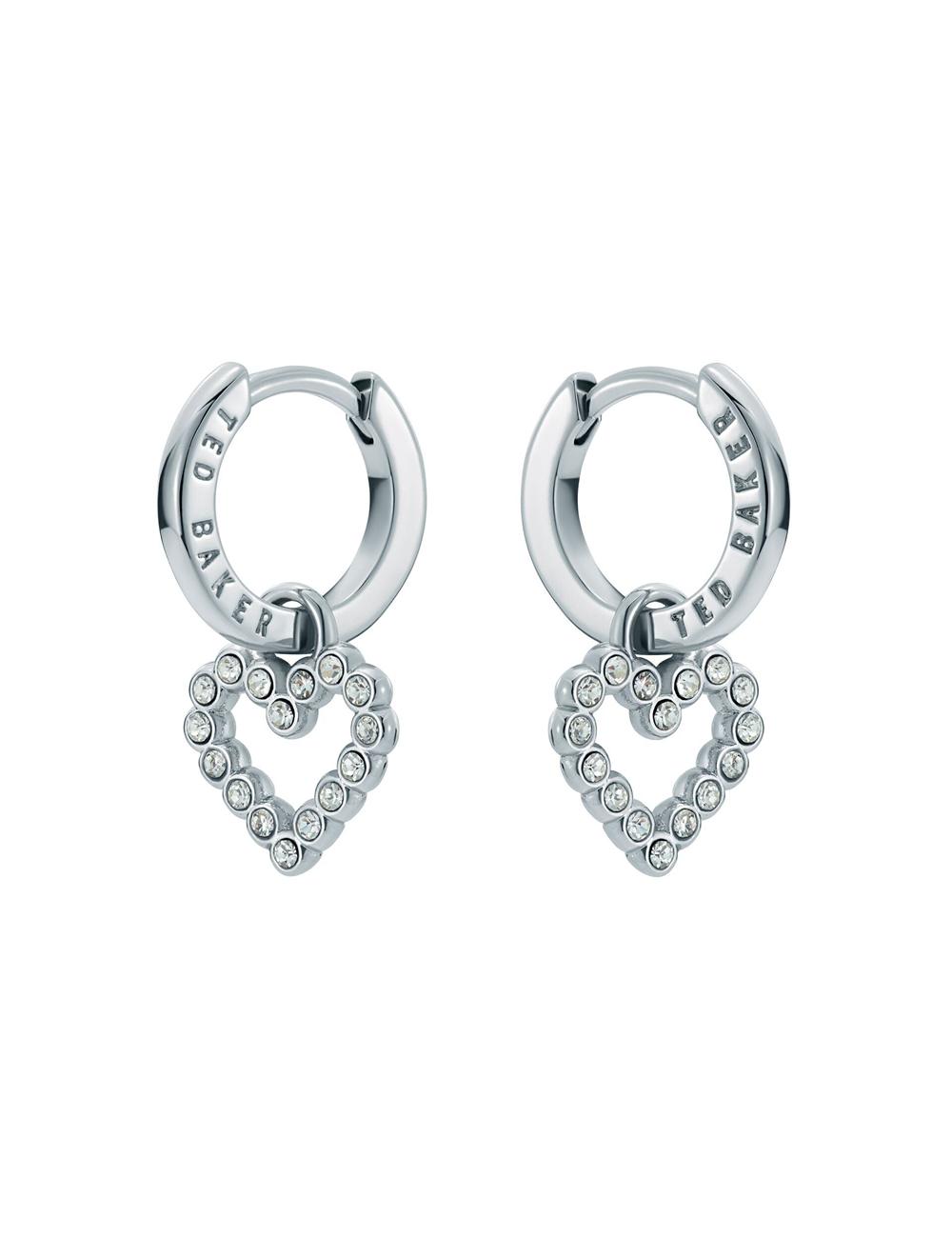 Silver Women Ted Baker AMORA - Crystal Open Heart Huggie Earrings | SA  GXB-513926