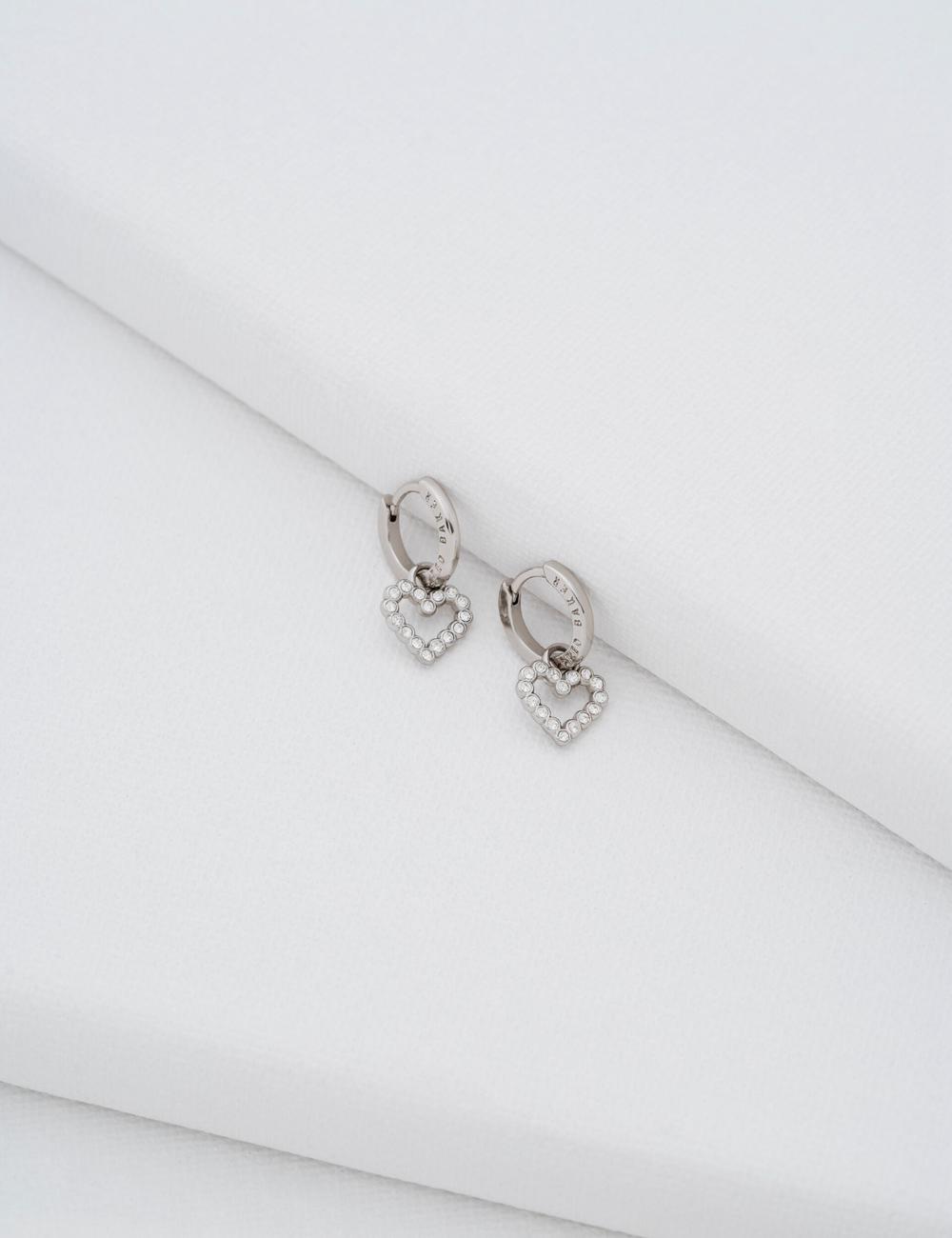 Silver Women Ted Baker AMORA - Crystal Open Heart Huggie Earrings | SA  GXB-513926