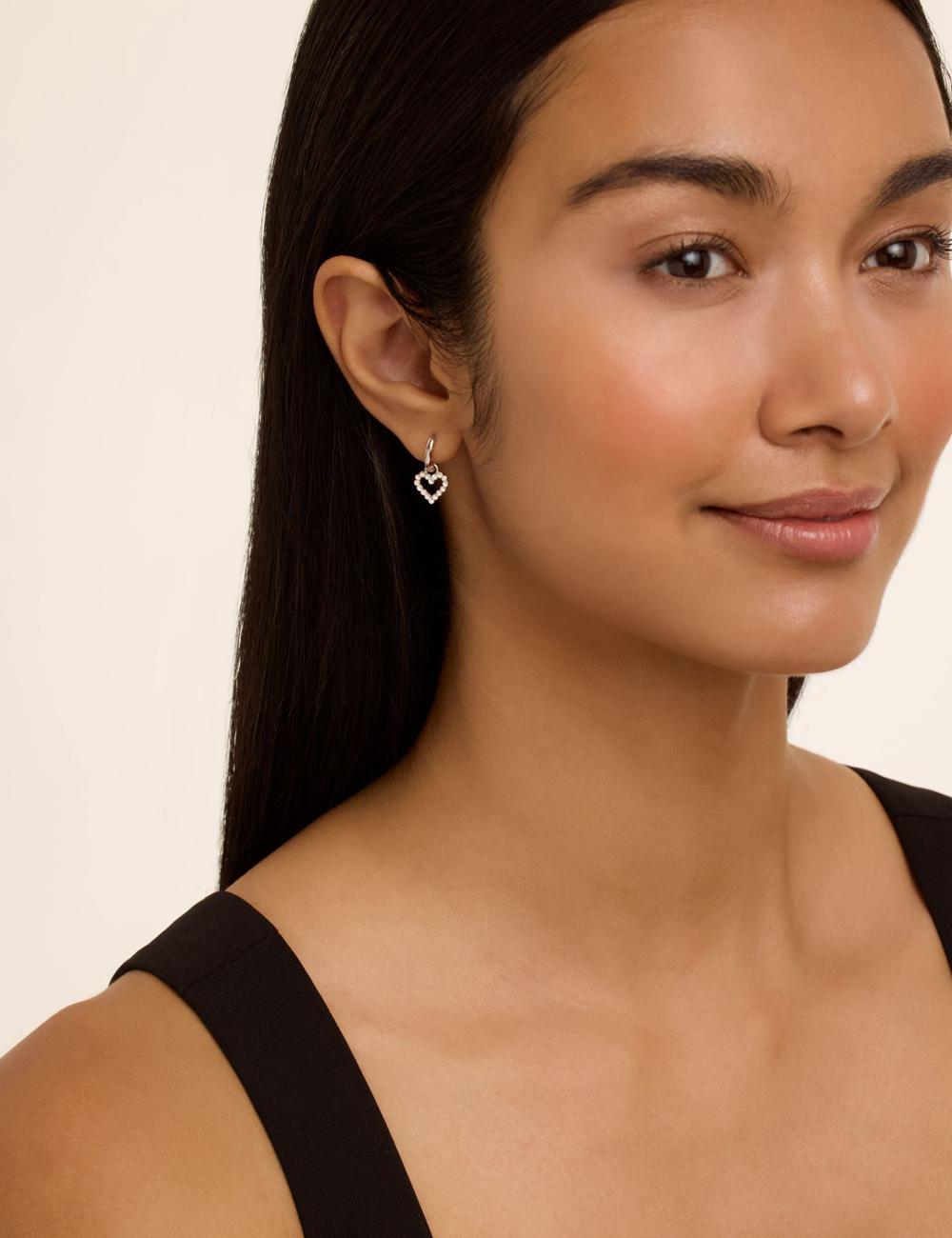 Silver Women Ted Baker AMORA - Crystal Open Heart Huggie Earrings | SA  GXB-513926