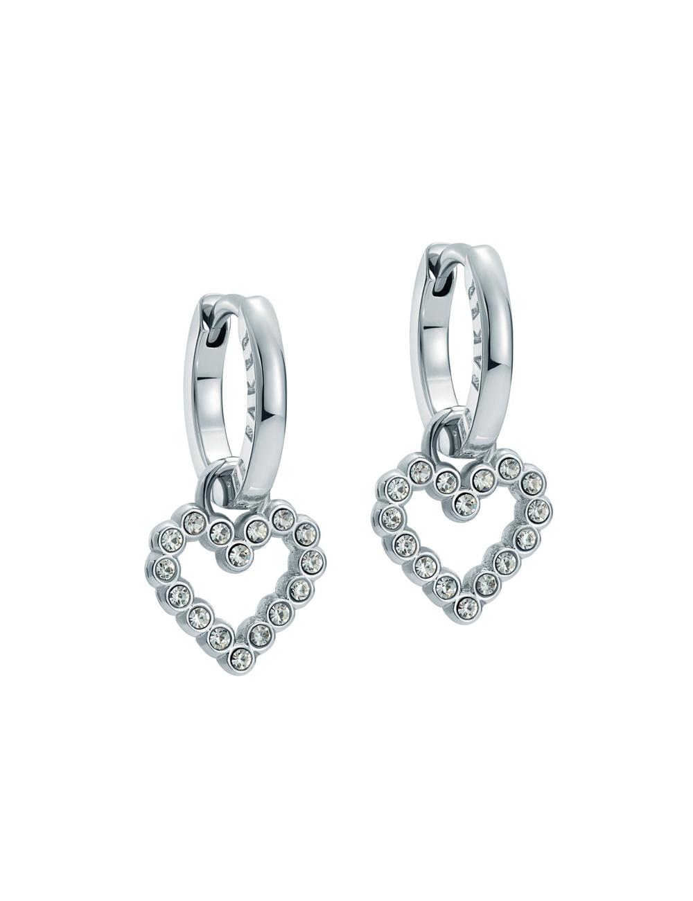 Silver Women Ted Baker AMORA - Crystal Open Heart Huggie Earrings | SA  GXB-513926