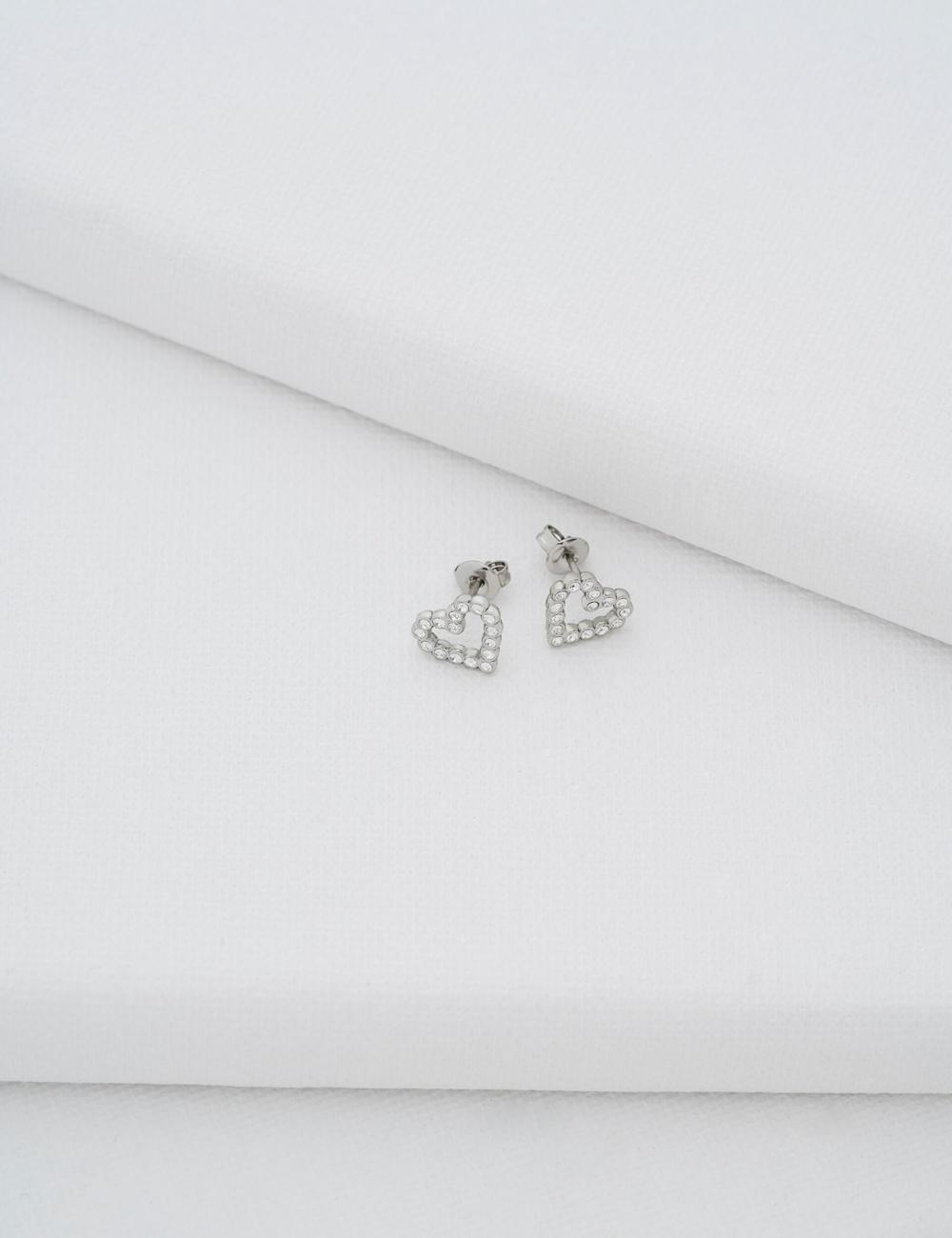 Silver Women Ted Baker AMORINA - Crystal Open Heart Stud Earrings | SA  ZQD-160372