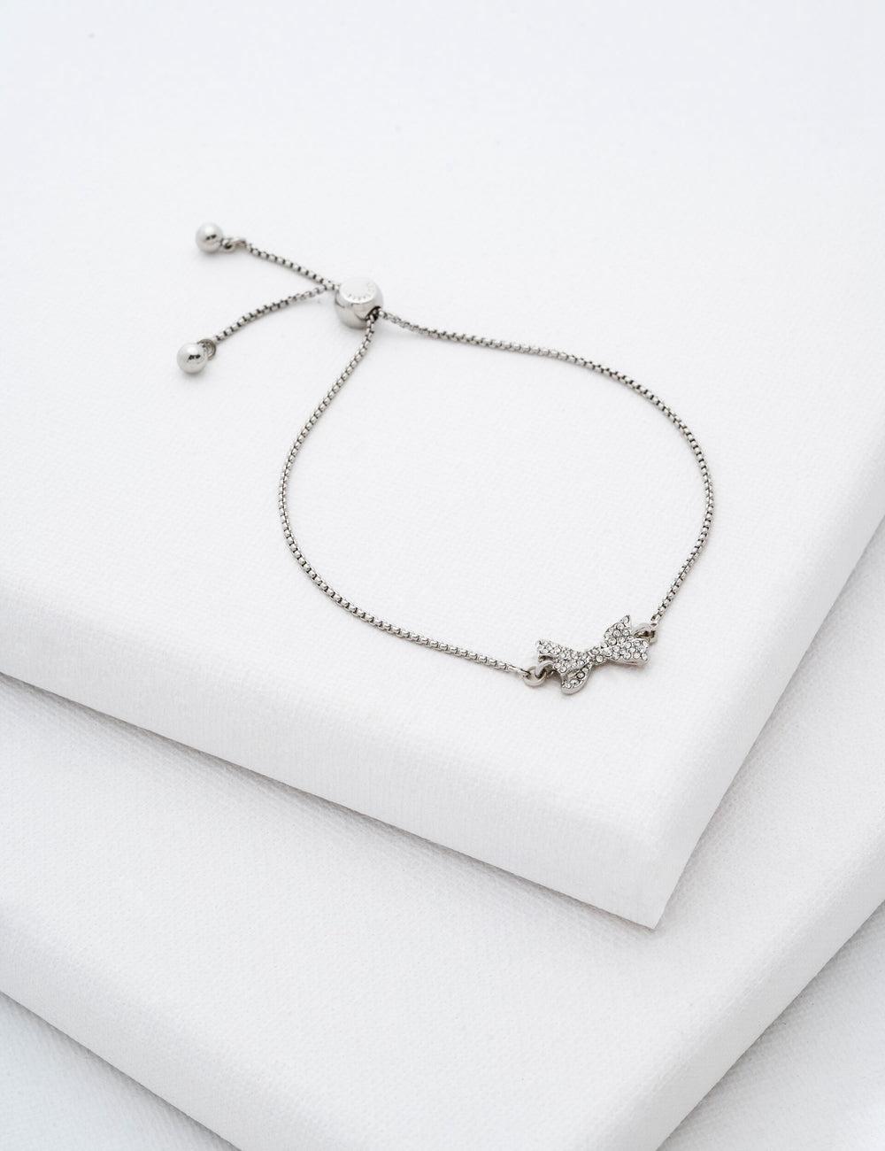Silver Women Ted Baker BARSET - Crystal Bow Adjustable Bracelets | SA  CMY-972653