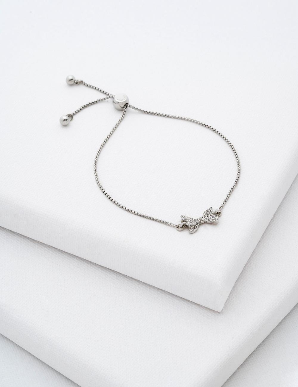 Silver Women Ted Baker BARSET - Crystal Bow Adjustable Bracelets | SA  CMY-972653