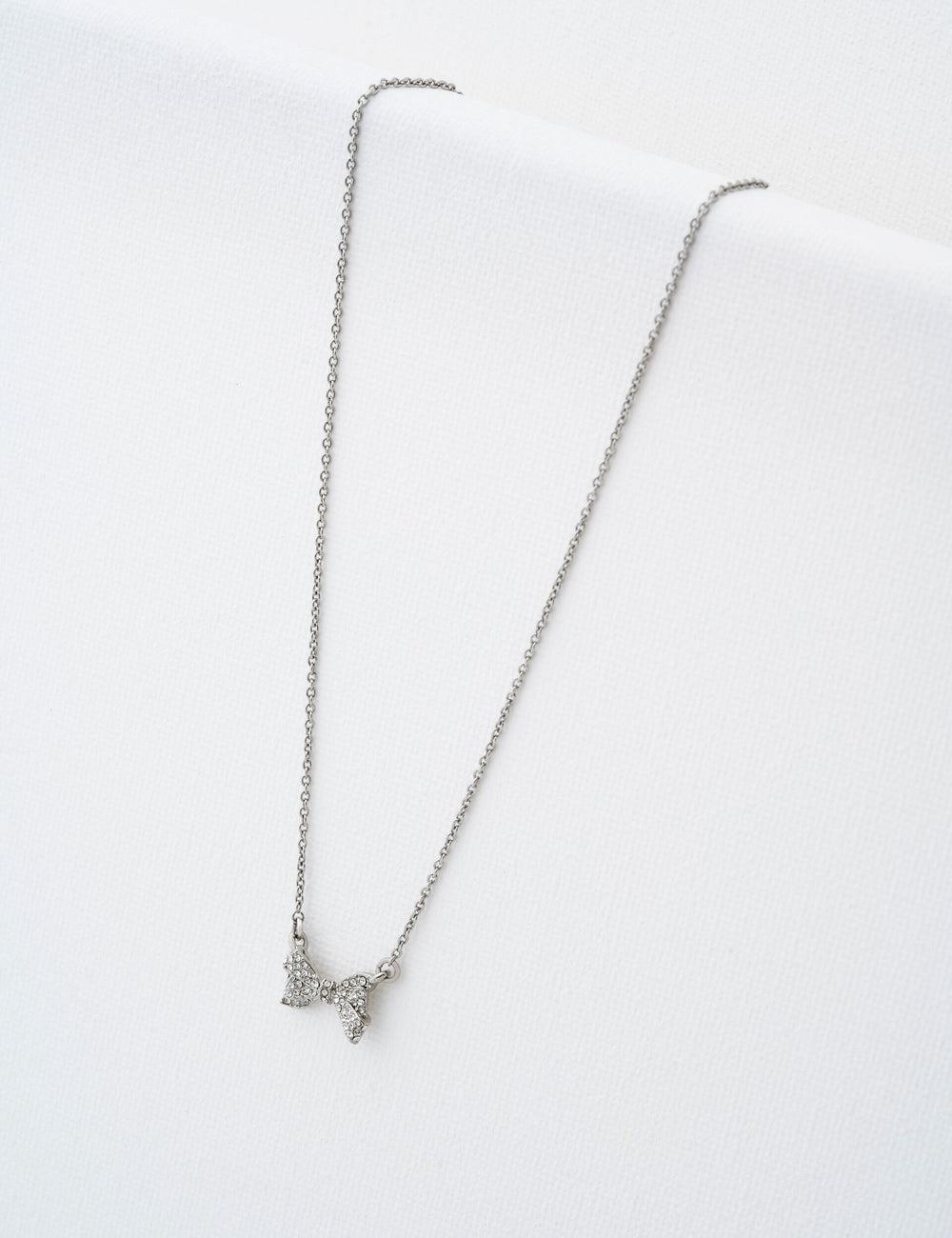 Silver Women Ted Baker BARSIE - Crystal Bow Pendant Necklaces | SA  XMB-613578