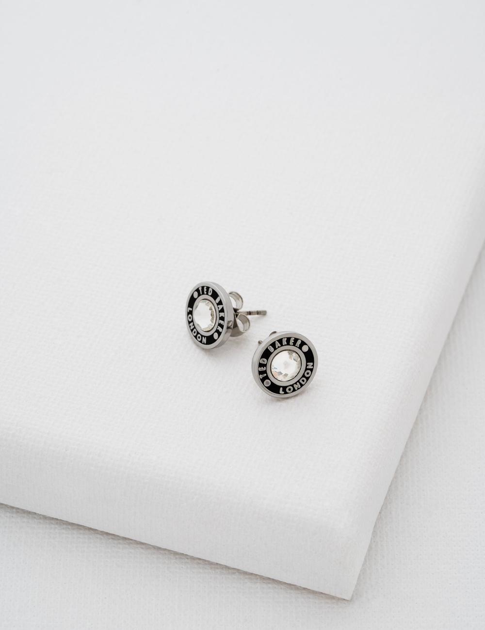 Silver Women Ted Baker CHERELLE - Branded Crystal Button Stud Earrings | SA  LBF-412760