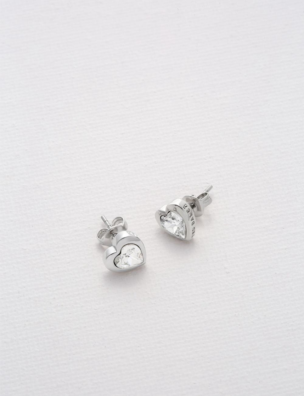 Silver Women Ted Baker HAN - Solitaire Crystal Heart Stud Earrings | SA  WFK-417039