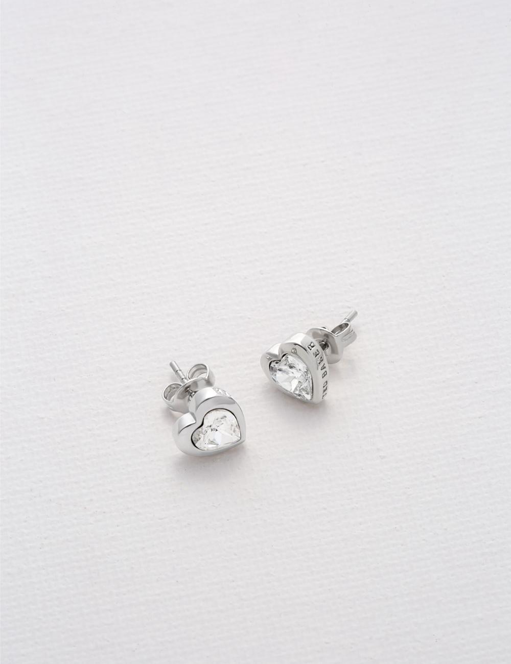 Silver Women Ted Baker HAN - Solitaire Crystal Heart Stud Earrings | SA  WFK-417039