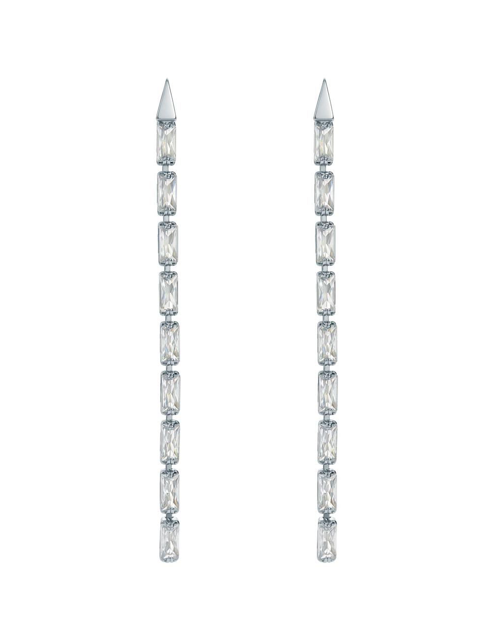 Silver Women Ted Baker ISALIE - Baguette Crystal Long Drop Earrings | SA  TOZ-290463
