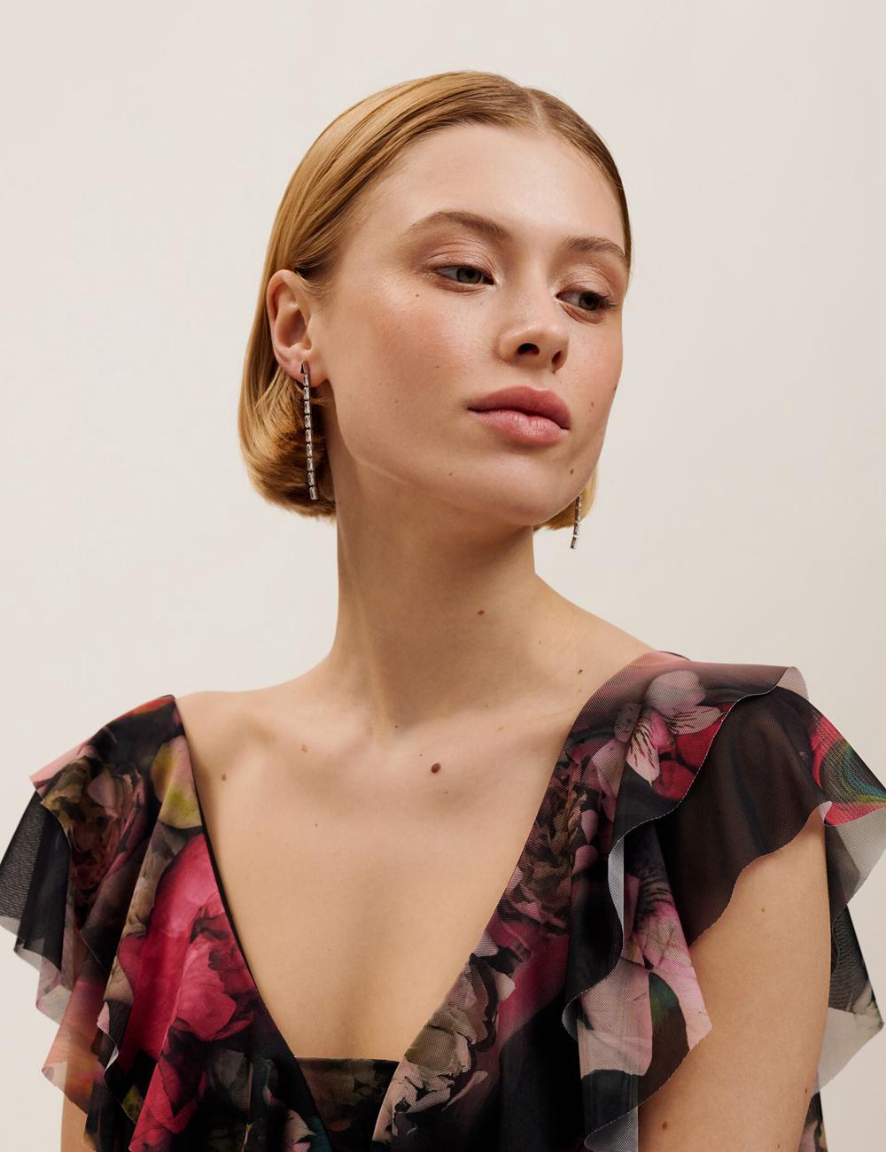 Silver Women Ted Baker ISALIE - Baguette Crystal Long Drop Earrings | SA  TOZ-290463