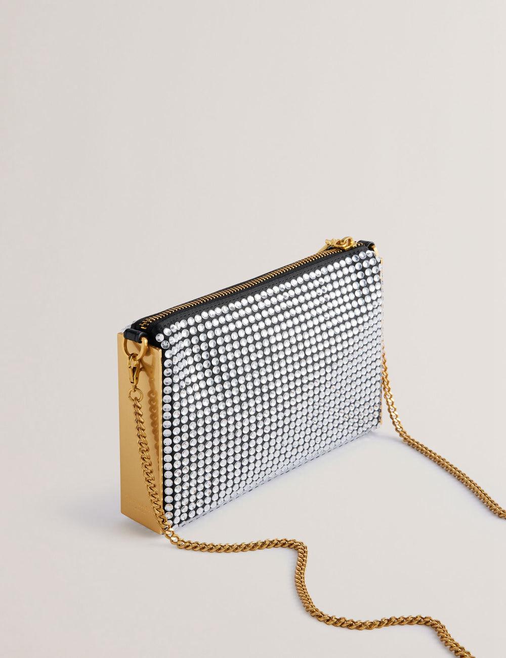 Silver Women Ted Baker KRIISA - Crystal Hardware Side Clutch Clutch Bag | SA  OFJ-925374