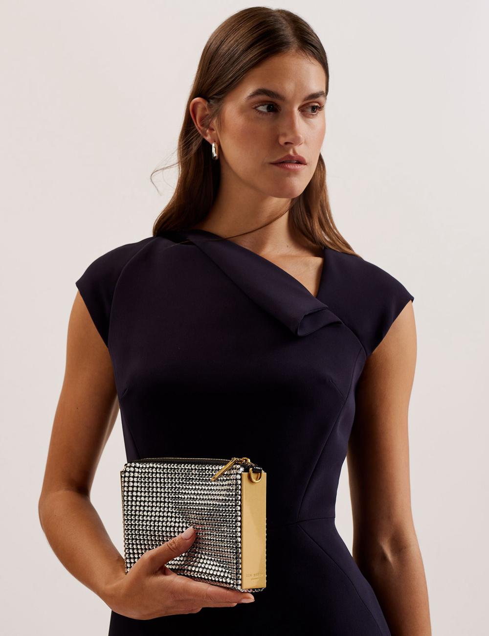 Silver Women Ted Baker KRIISA - Crystal Hardware Side Clutch Clutch Bag | SA  OFJ-925374