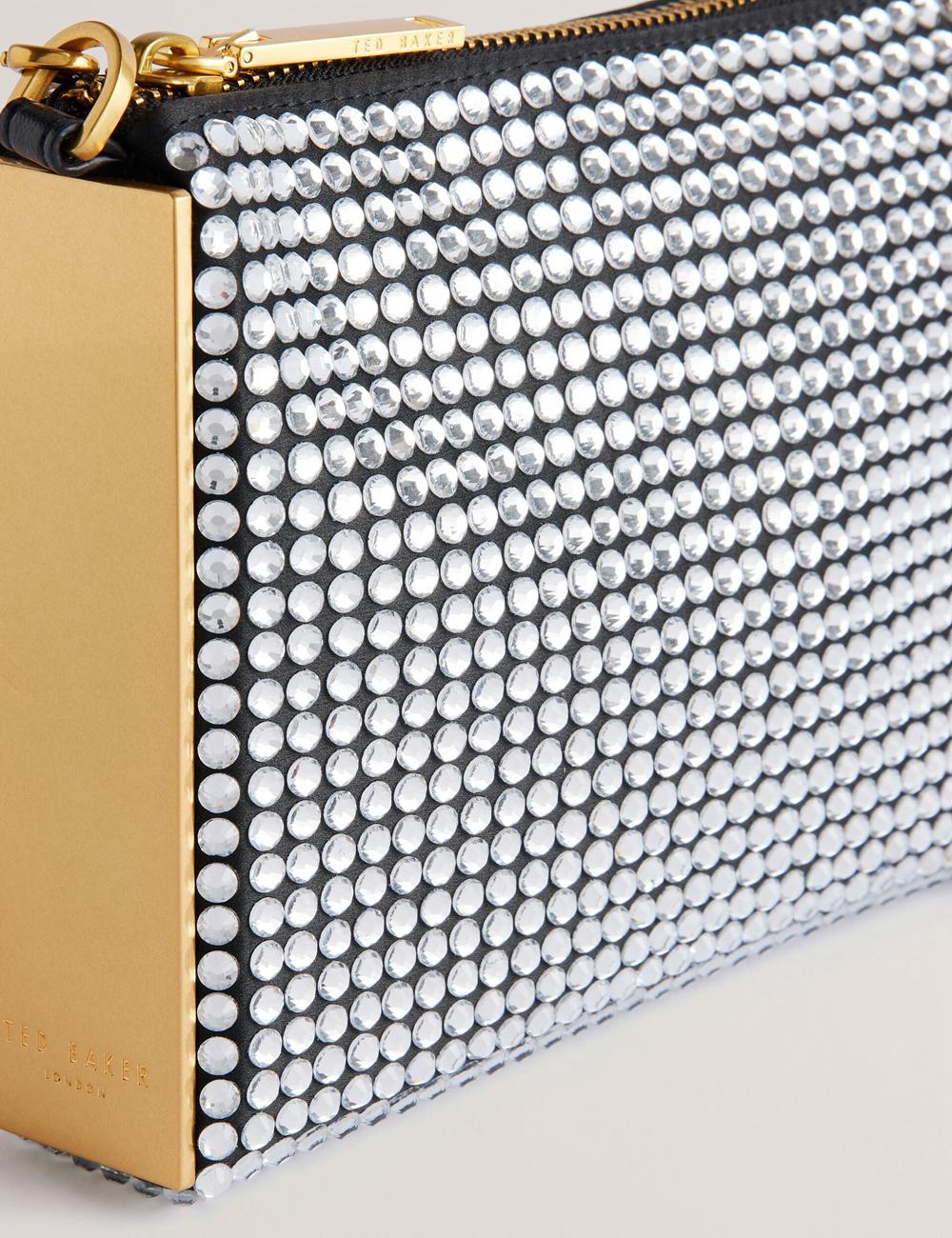 Silver Women Ted Baker KRIISA - Crystal Hardware Side Clutch Clutch Bag | SA  OFJ-925374
