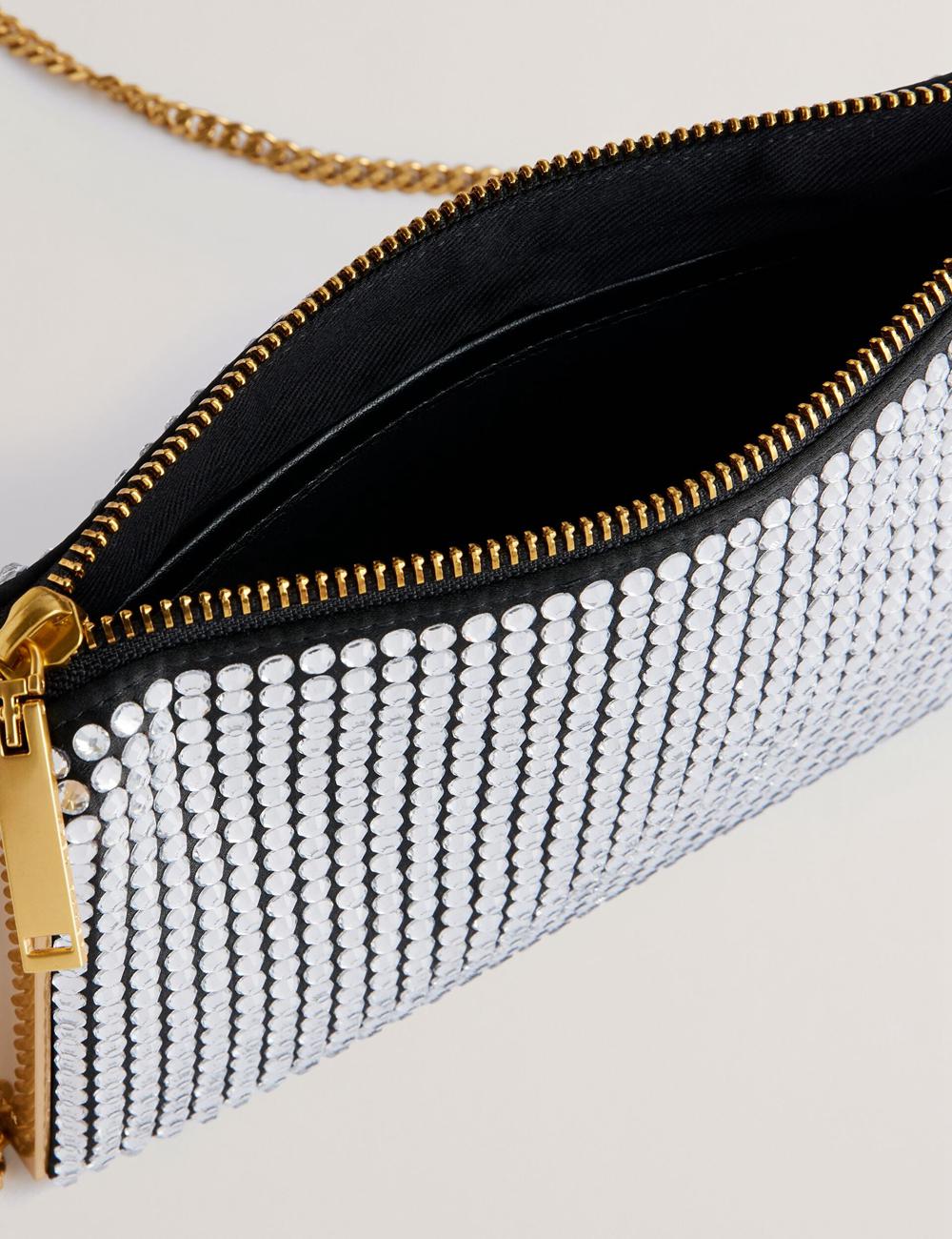 Silver Women Ted Baker KRIISA - Crystal Hardware Side Clutch Clutch Bag | SA  OFJ-925374